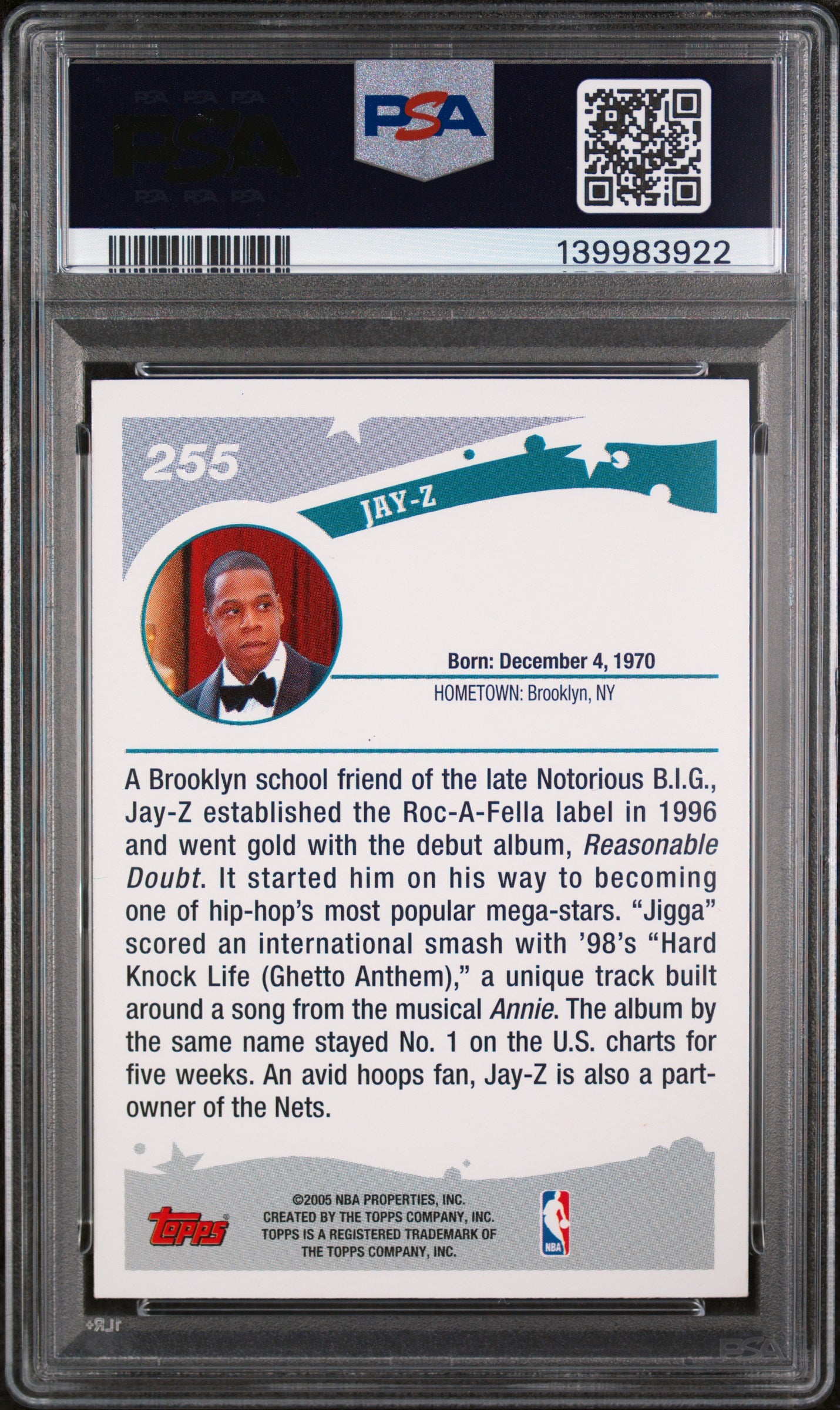 2005 Topps Basketball Jay-Z #255 PSA 5