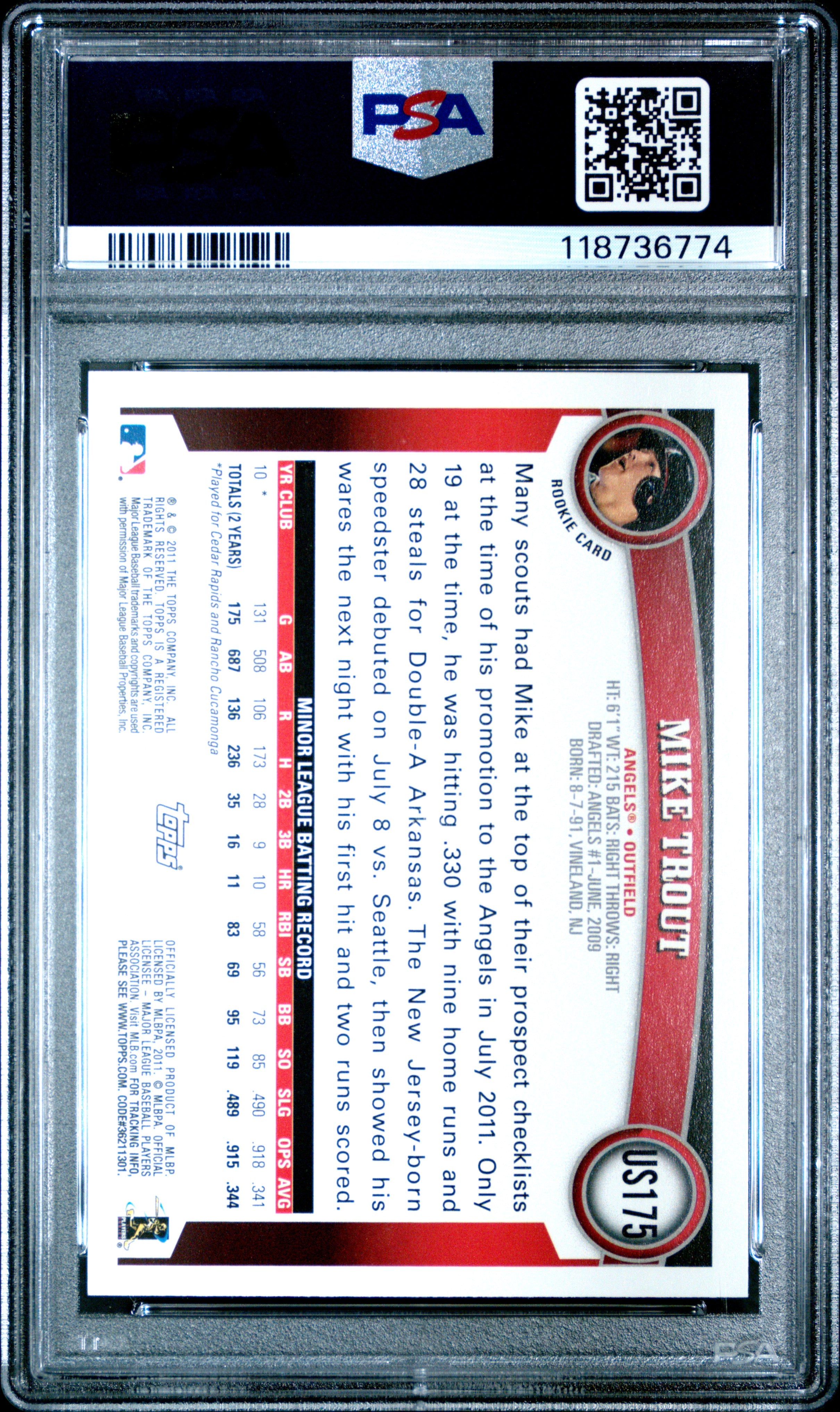 2011 Topps Update Baseball Mike Trout #US175 PSA 10