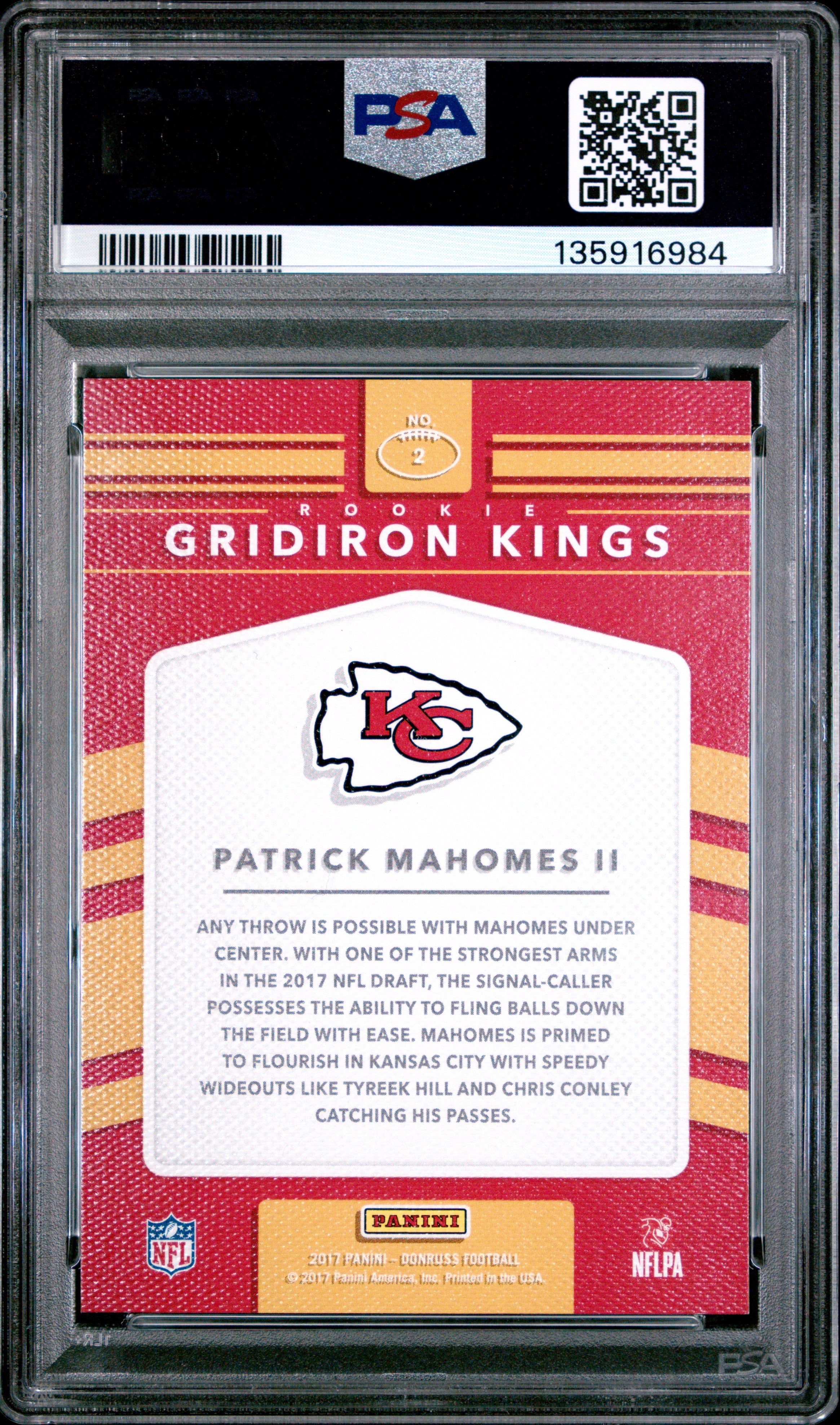 2017 Panini Donruss Rookie Gridiron Kings Football Patrick Mahomes II #2 PSA 9