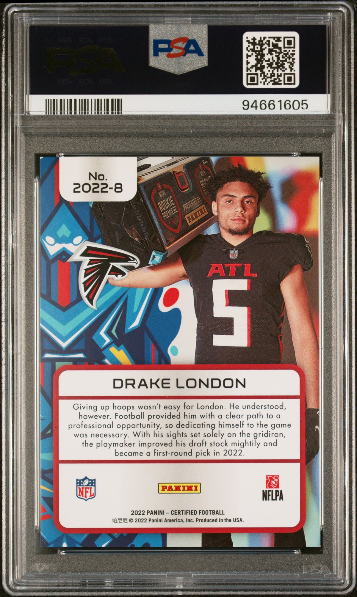 2022 Panini Certified 2022 Football Drake London #2022-8 Mirror Pink PSA 9