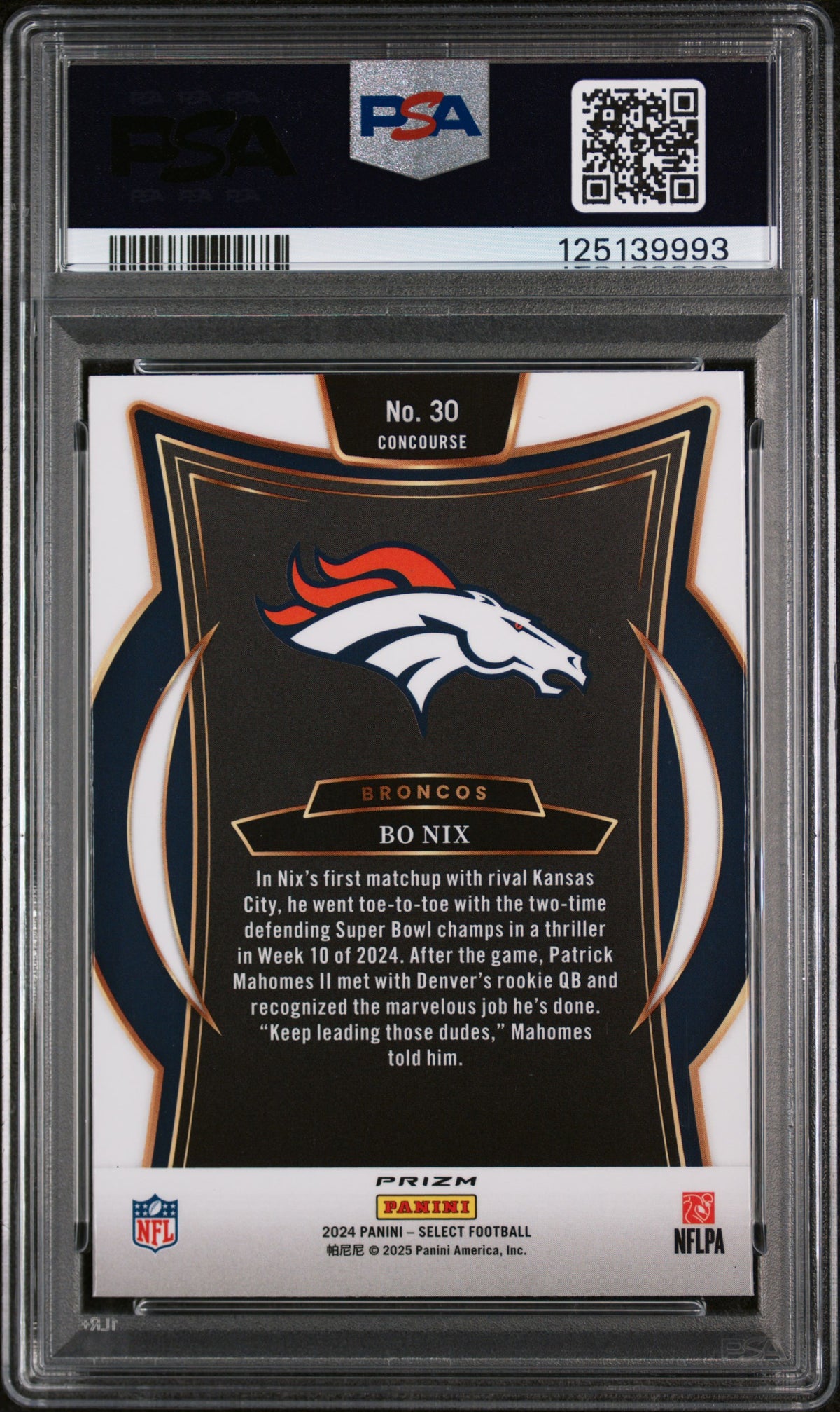 2024 Panini Select Football Bo Nix #30 Silver Prizm PSA 10
