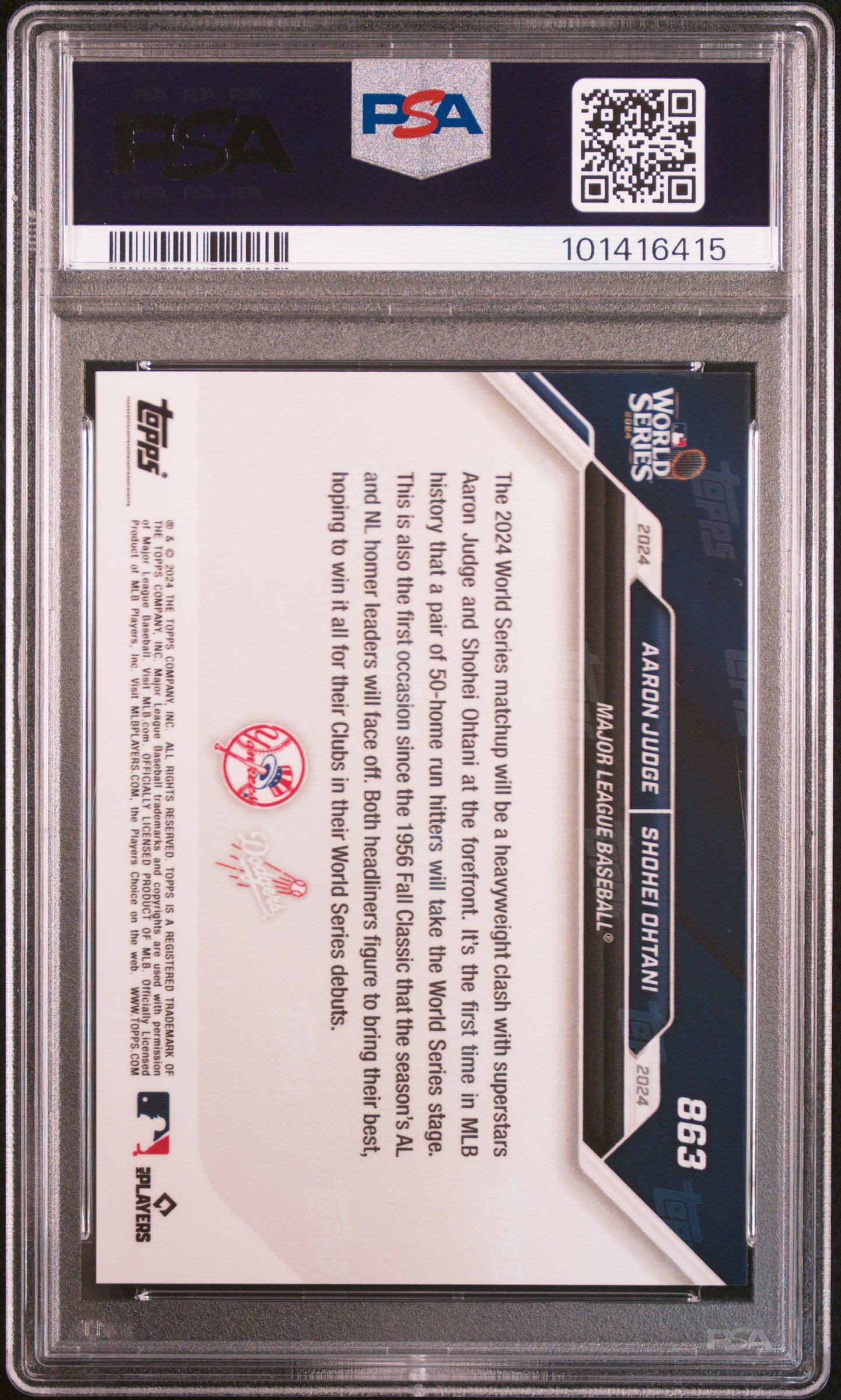 2024 Topps Now Baseball Ohtani Judge #863 PSA 10