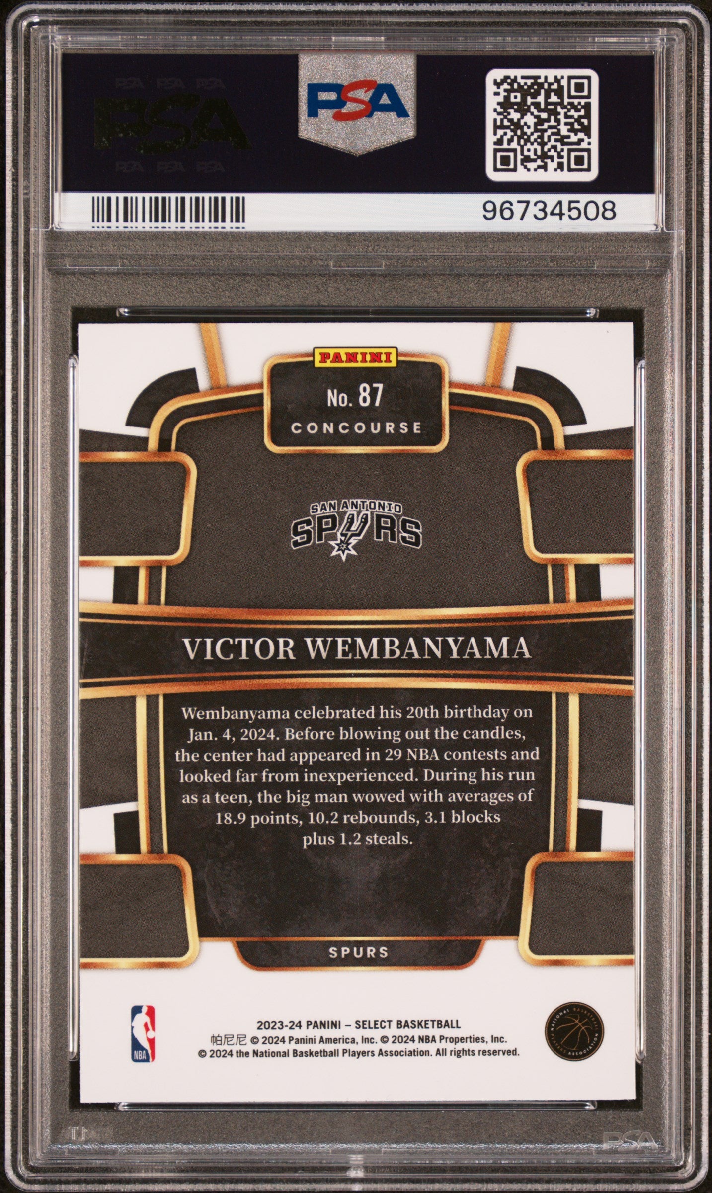 2023 Panini Select Basketball Victor Wembanyama #87 Blue PSA 10