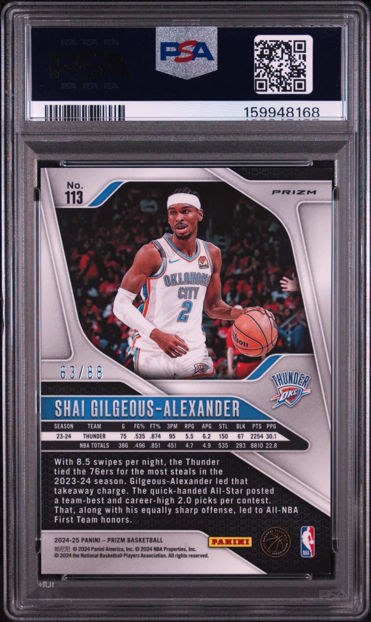 2024 Panini Prizm Basketball S. Gilgeous-Alexander #113 Red Choice PSA 9