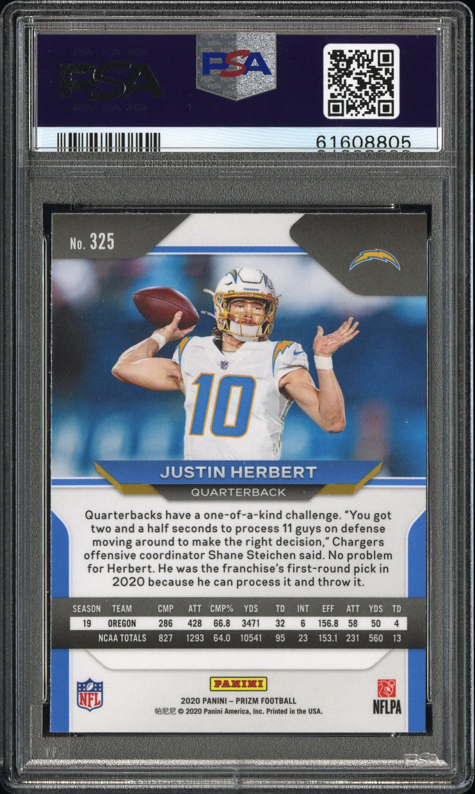 2020 Panini Prizm Football Justin Herbert #325 PSA 10