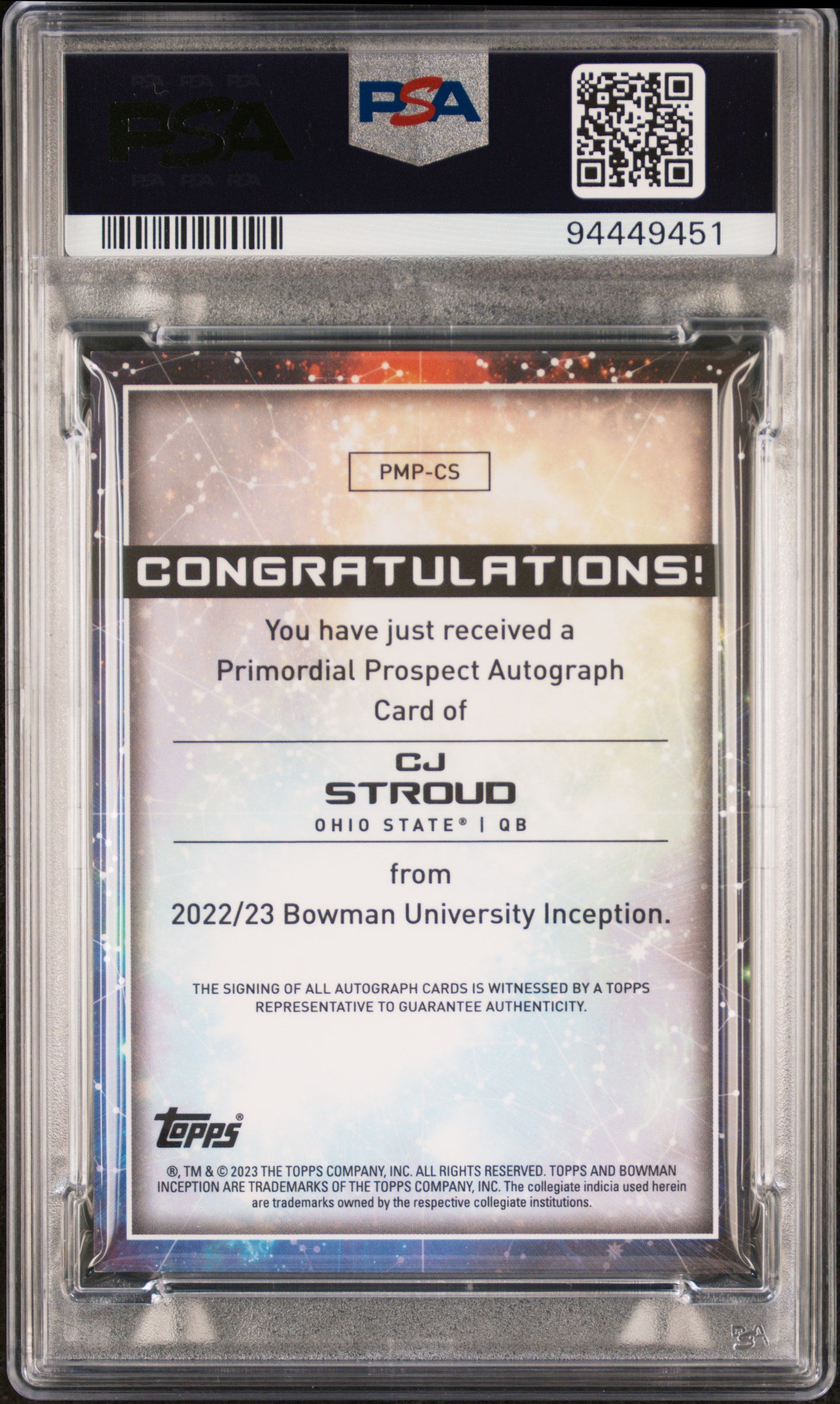 2022 Bowman University Inception Primordial Prospect Autographs Multi-Sport CJ Stroud #CS Autograph PSA 9