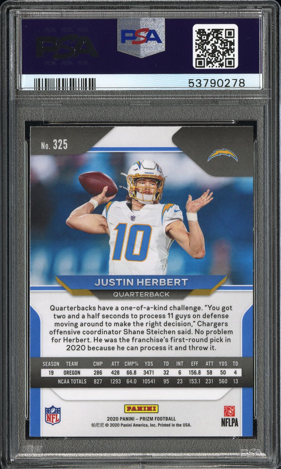 2020 Panini Prizm Football Justin Herbert #325 PSA 10