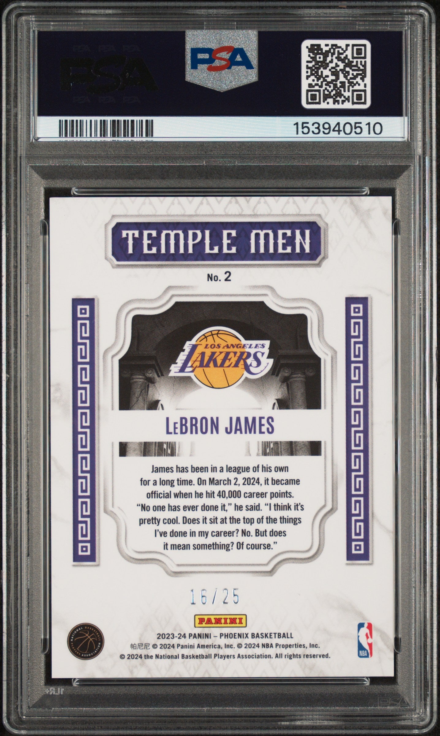 2023 Panini Phoenix Temple Men Basketball LeBron James #2 Purple Ice PSA 10