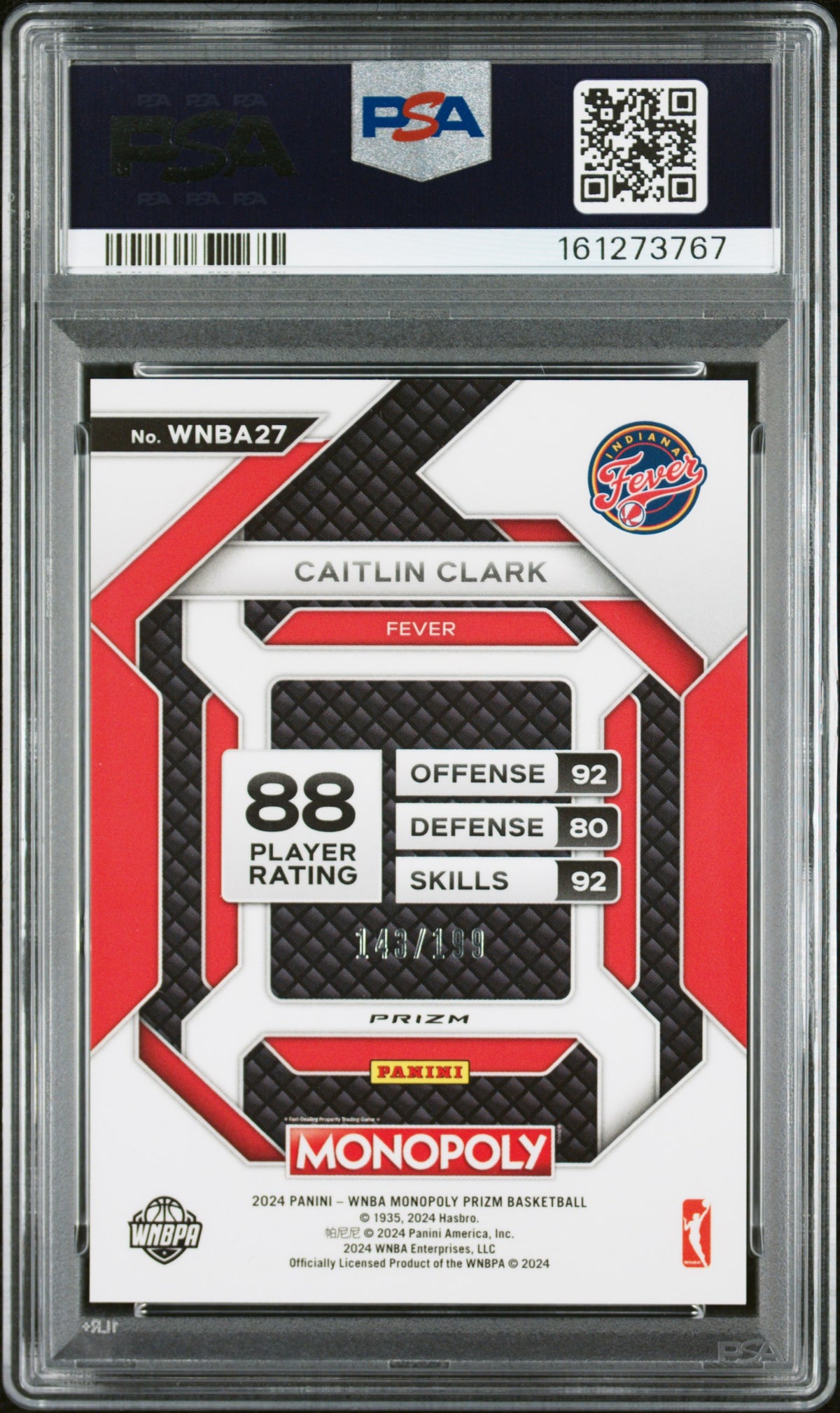 2024 Panini Prizm Monopoly WNBA Insert Basketball Caitlin Clark #27 Light Blue PSA 10