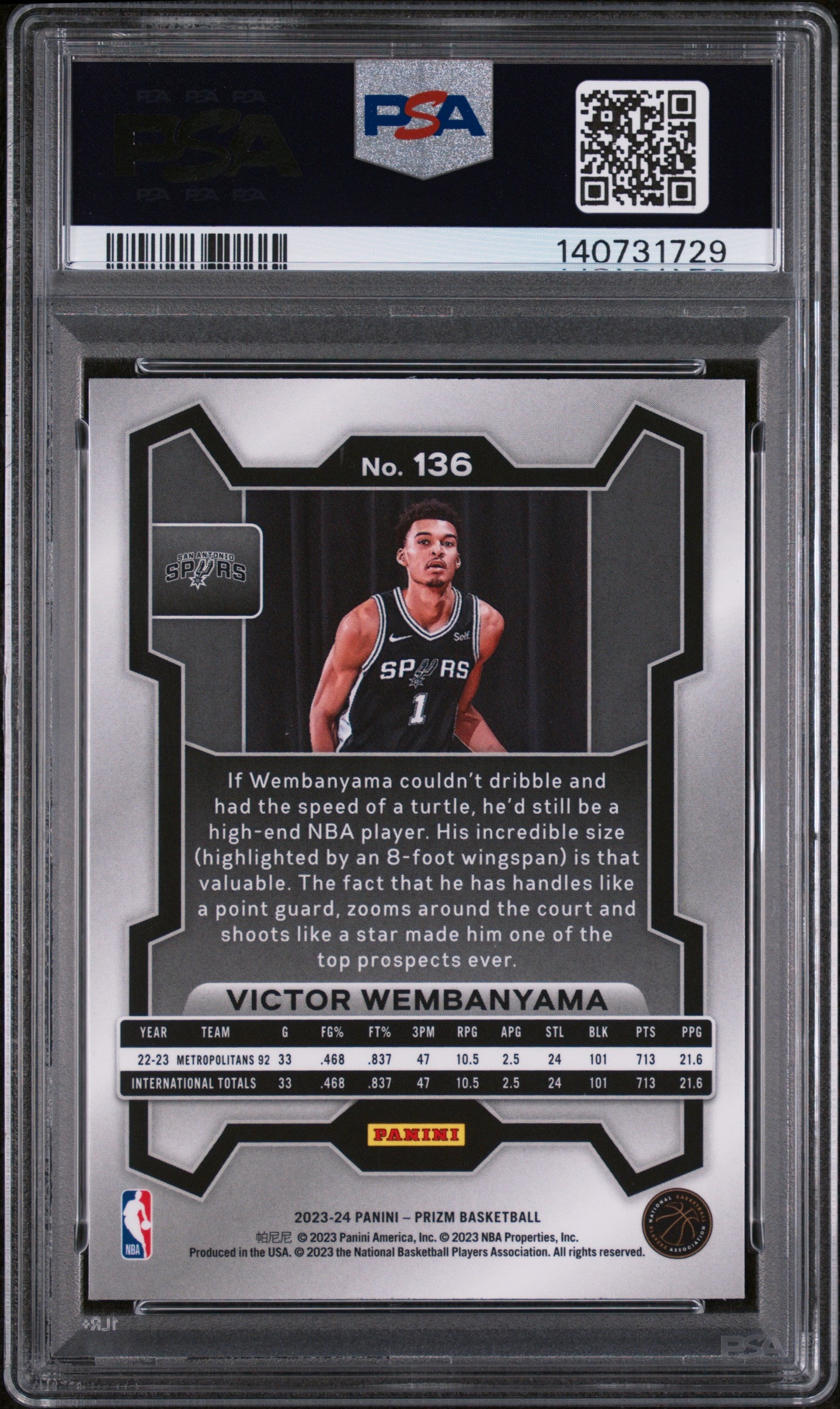 2023 Panini Prizm Basketball Victor Wembanyama #136 PSA 10