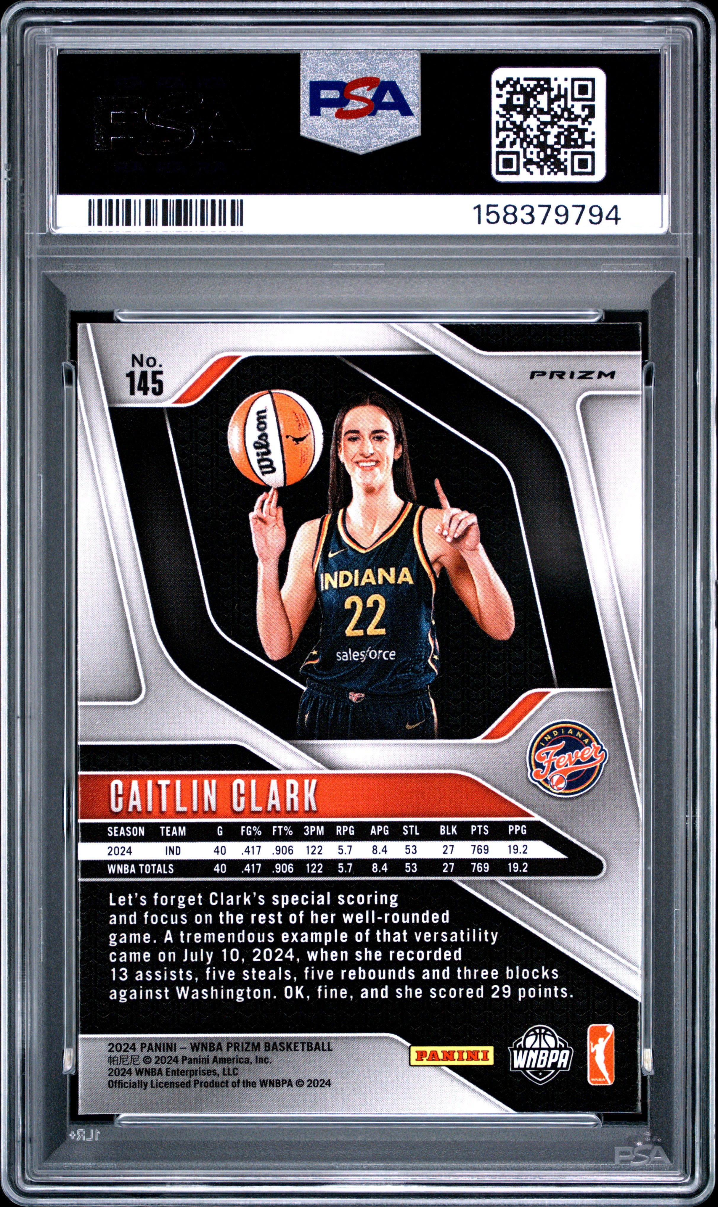 2024 Panini Prizm WNBA Basketball Caitlin Clark #145 Ice PSA 8