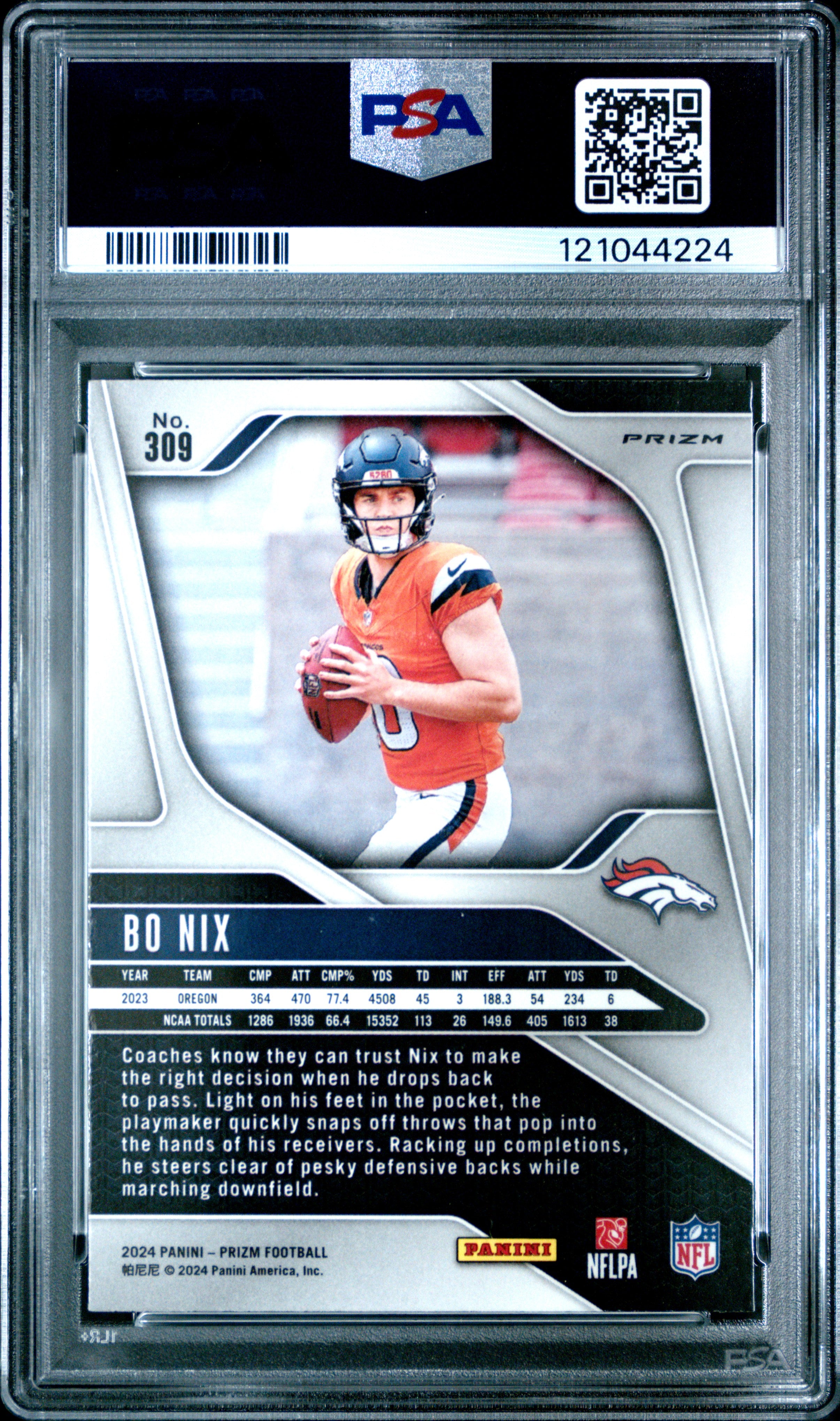 2024 Panini Prizm Football Bo Nix #309 Pink Wave PSA 9