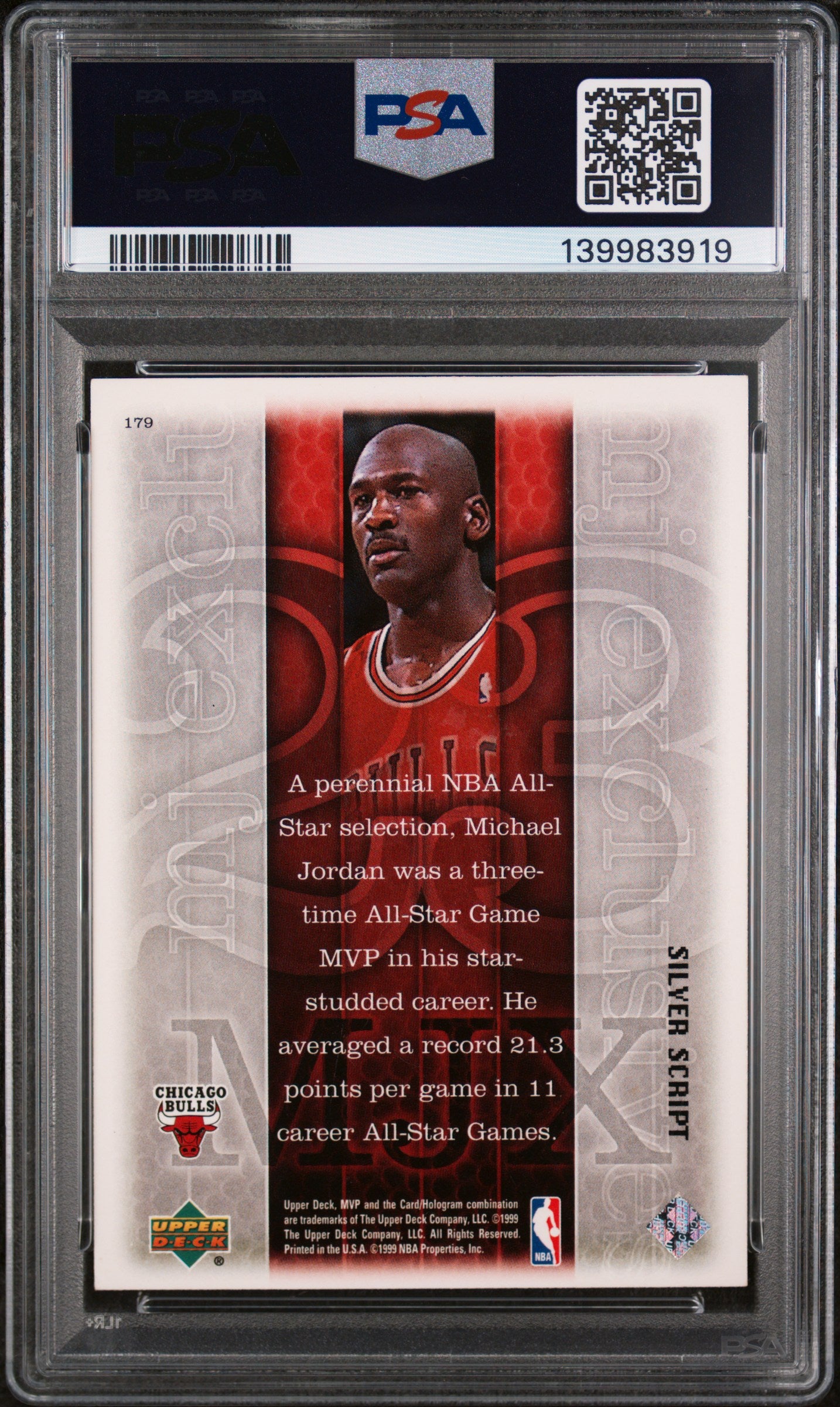 1999 Upper Deck MVP Basketball Michael Jordan #179 Silver Script PSA 6