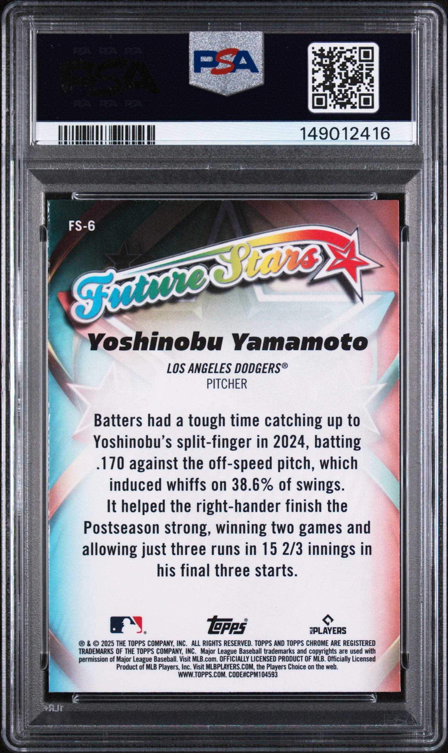 2025 Topps Chrome Future Stars Baseball Yoshinobu Yamamoto #FS6 PSA 8
