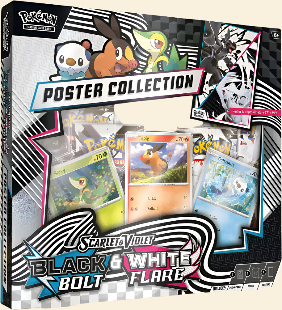 Pokémon trading card game poster collection packaging with Pokémon characters and cards.