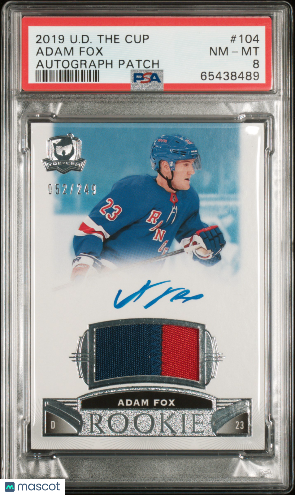 2019 Upper Deck The Cup Hockey Adam Fox #104 Autograph Patch PSA 8