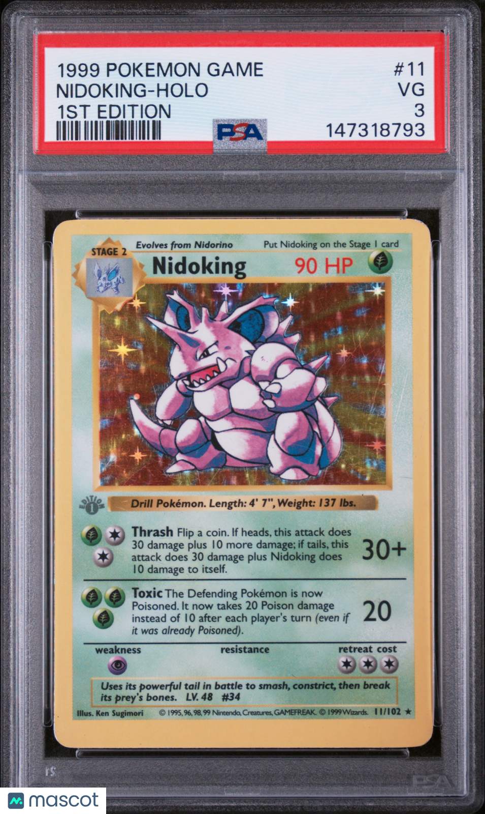 1999 Pokemon Game Nidoking #11 1st Edition PSA 3