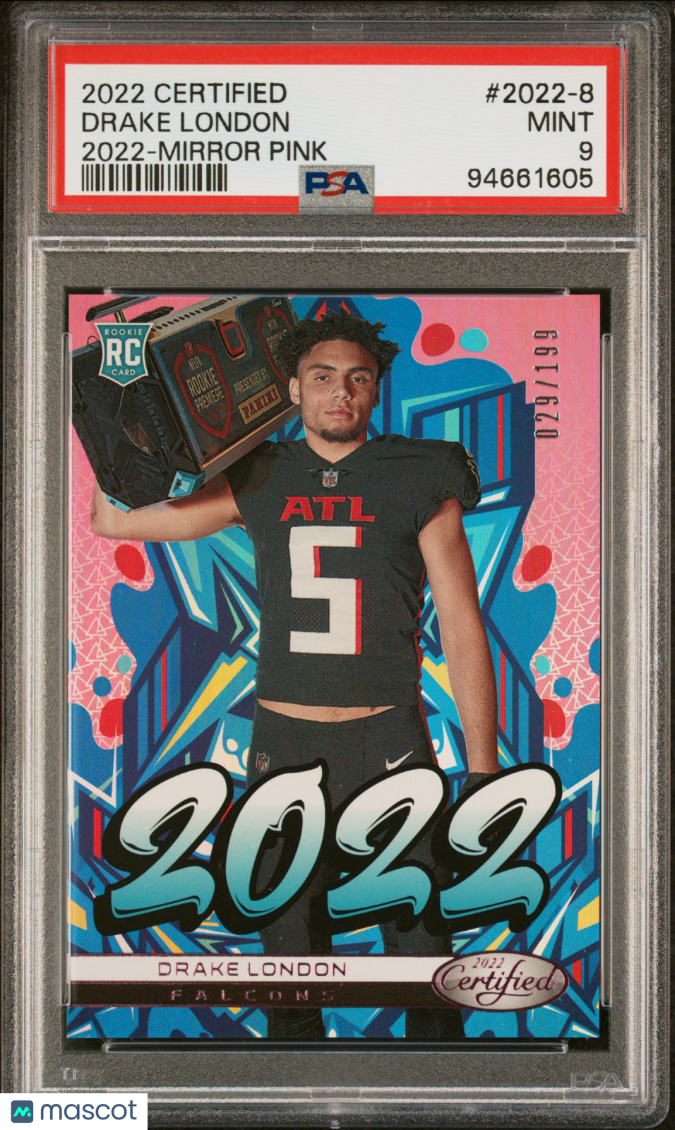 2022 Panini Certified 2022 Football Drake London #2022-8 Mirror Pink PSA 9