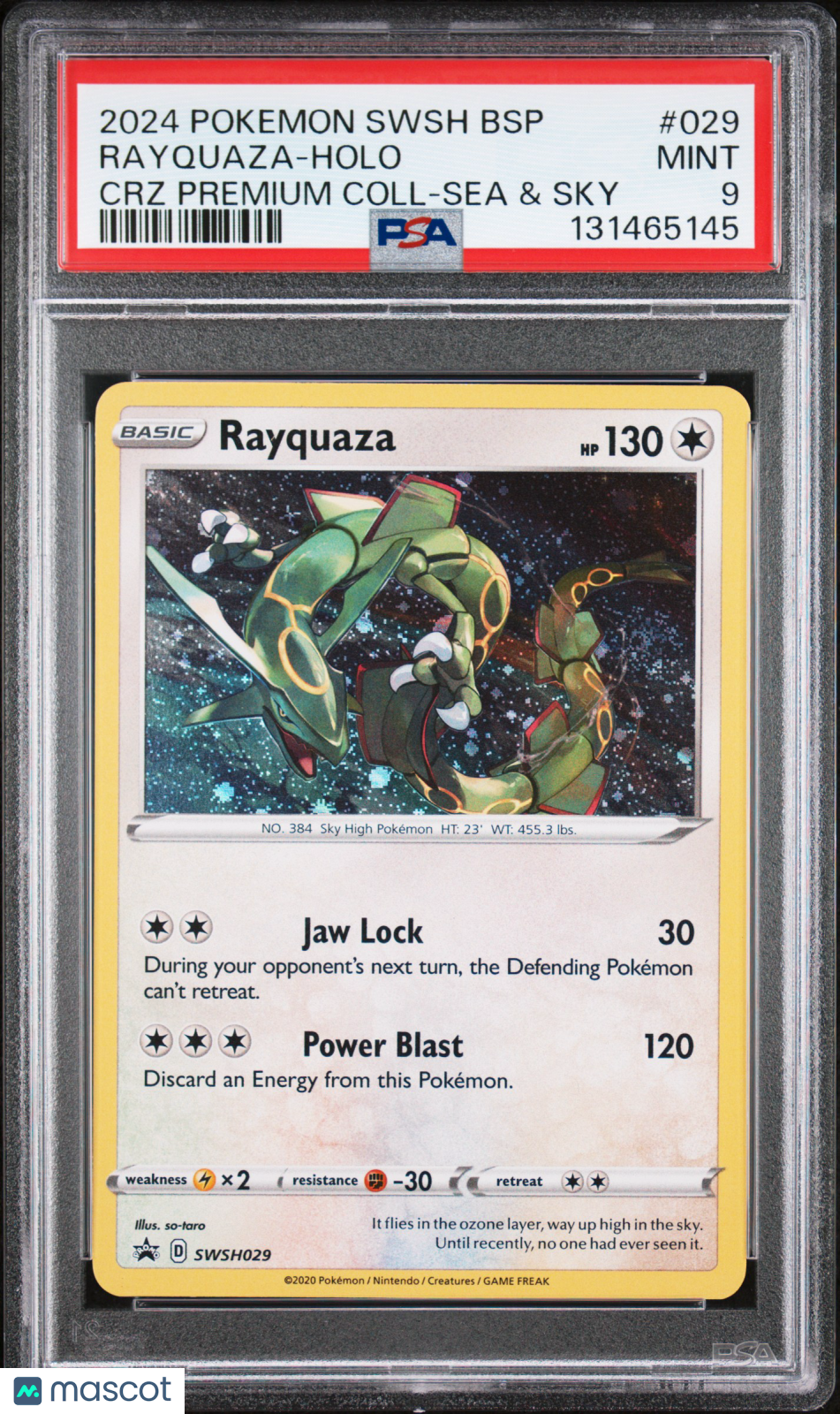 2024 Pokemon Sword & Shield Black Star Promos Rayquaza #029 CRZ Premium Coll-Sea & Sky PSA 9
