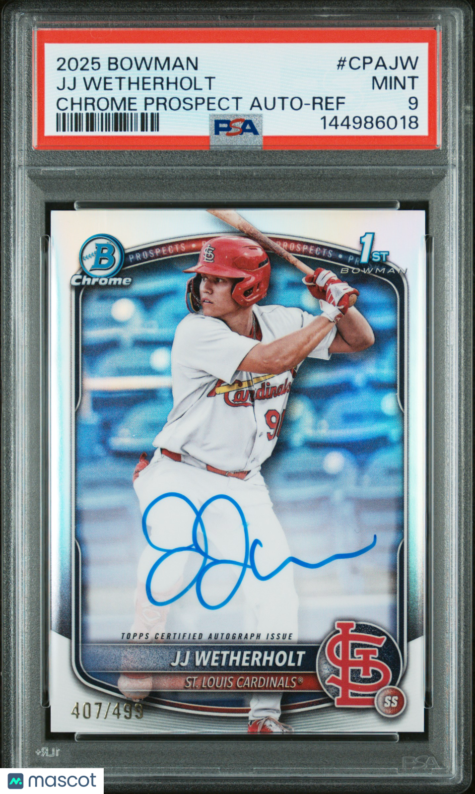 2025 Bowman Chrome Prospect Autographs Baseball JJ Wetherholt #CPAJW Ref PSA 9