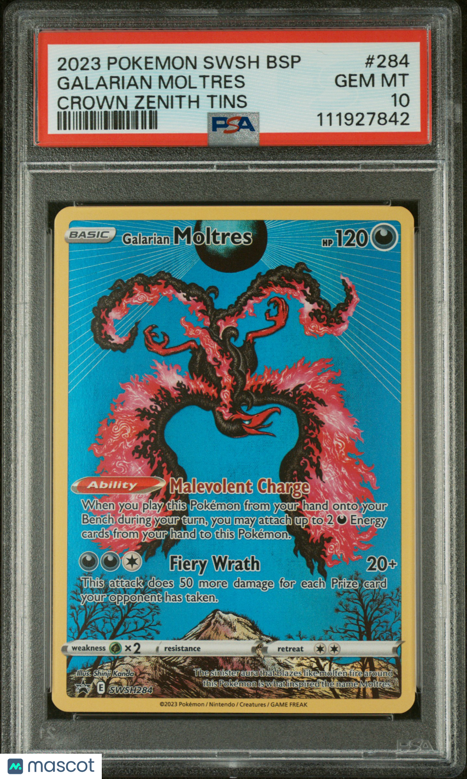 2023 Pokemon Swsh Black Star Promo Galarian Moltres #284 Crown Zenith Tin PSA 10
