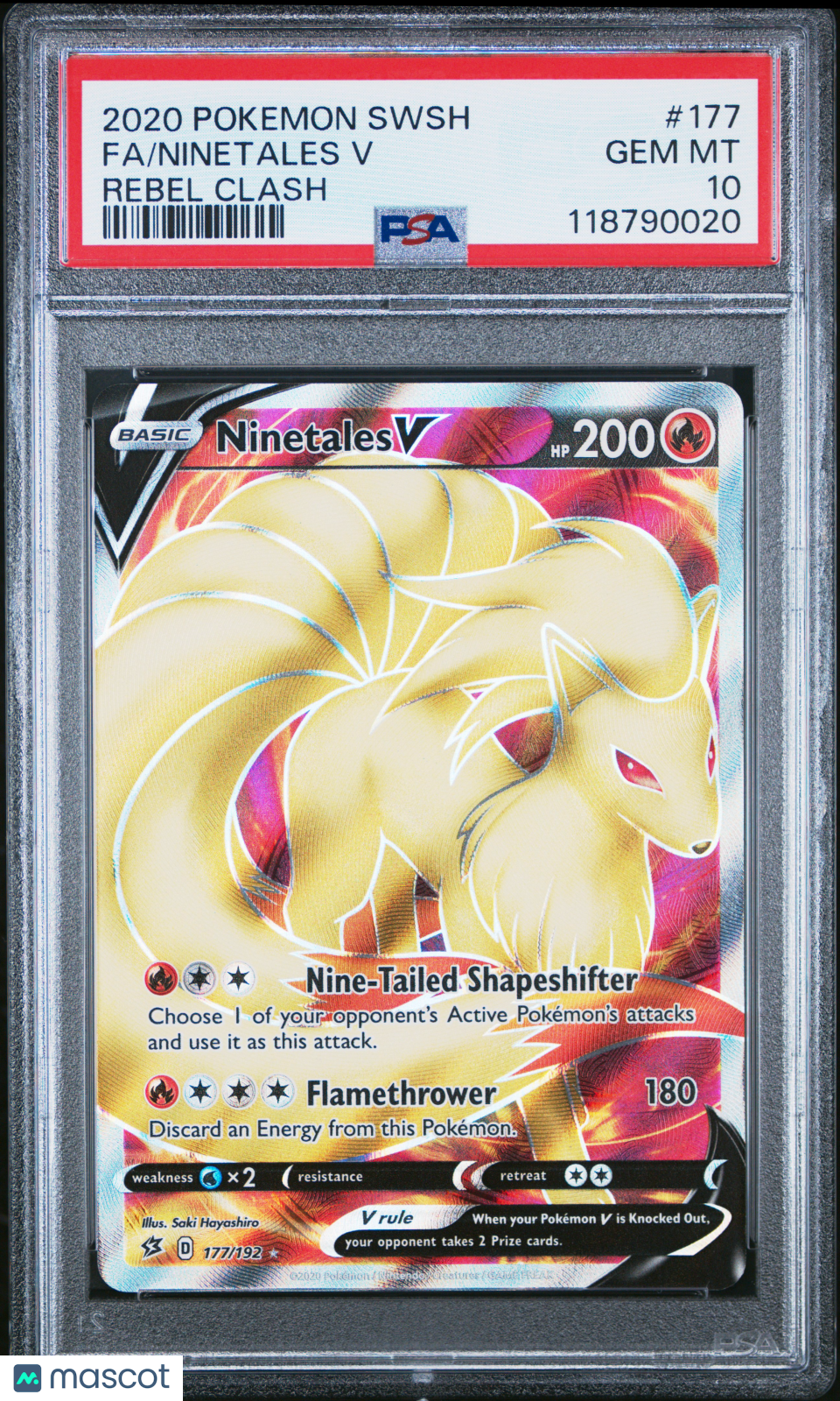 2020 Pokemon Sword & Shield Rebel Clash Ninetales V #177 Fa Rebel Clash PSA 10