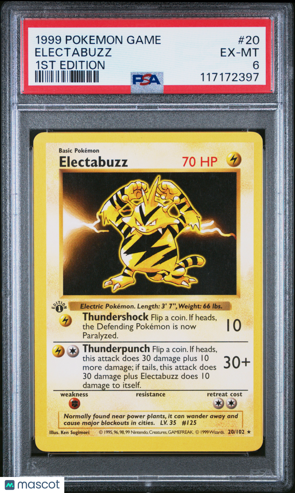 1999 Pokemon Game Electabuzz #20 1st Edition PSA 6