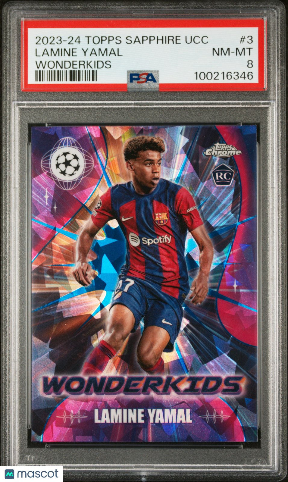 2023-24 Topps Chrome Sapphire Edition UEFA Club Competitions Wonderkids Sapphire Lamine Yamal #3 PSA 8