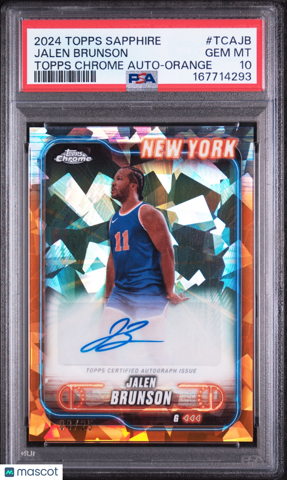 2024 Topps Chrome Sapphire Edition Topps Chrome Autographs Basketball Jalen Brunson #TCAJB Orange PSA 10