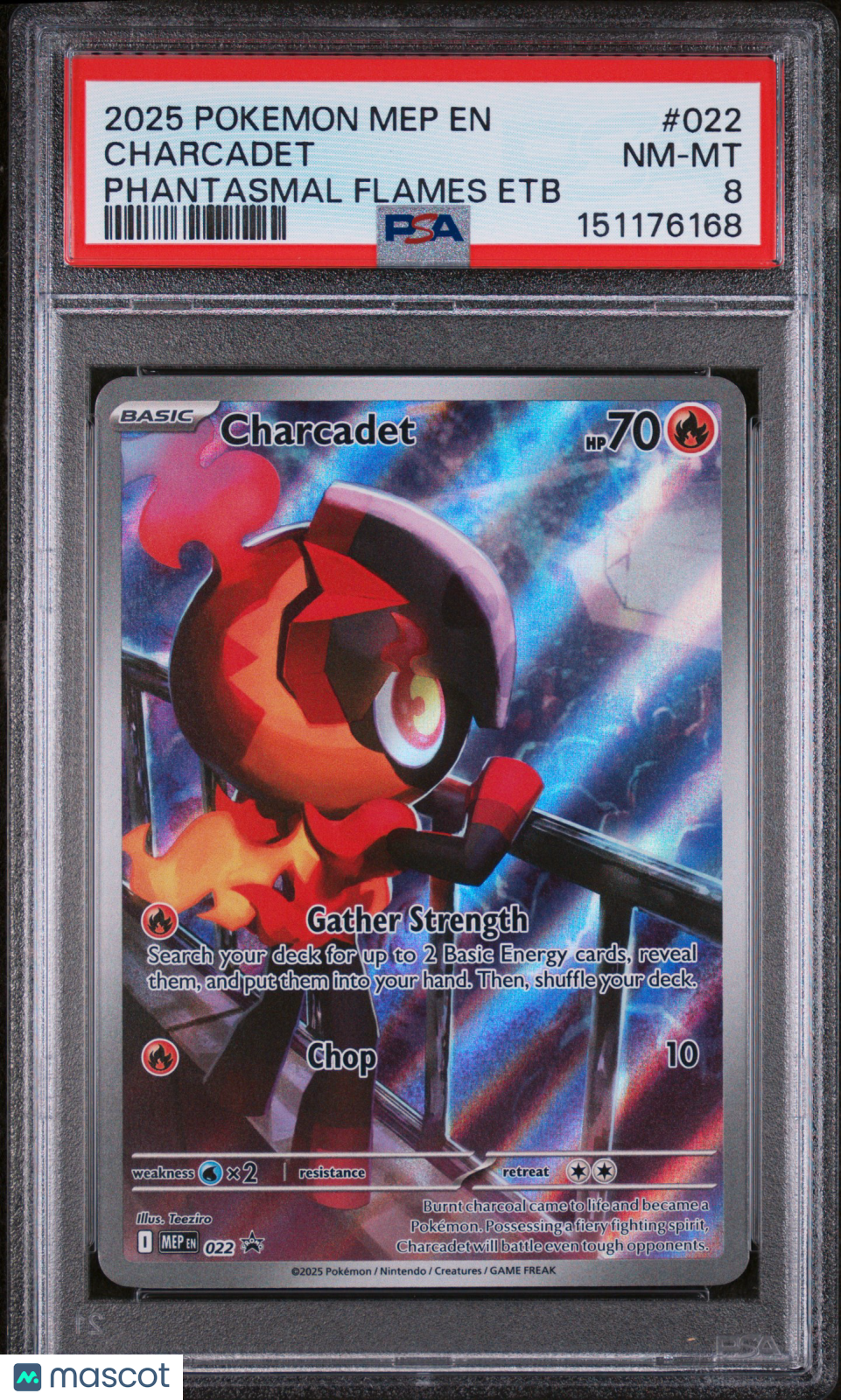 2025 Pokemon Mep EN-Me Black Star Promo Charcadet #022 Phantasmal Flames Etb PSA 8