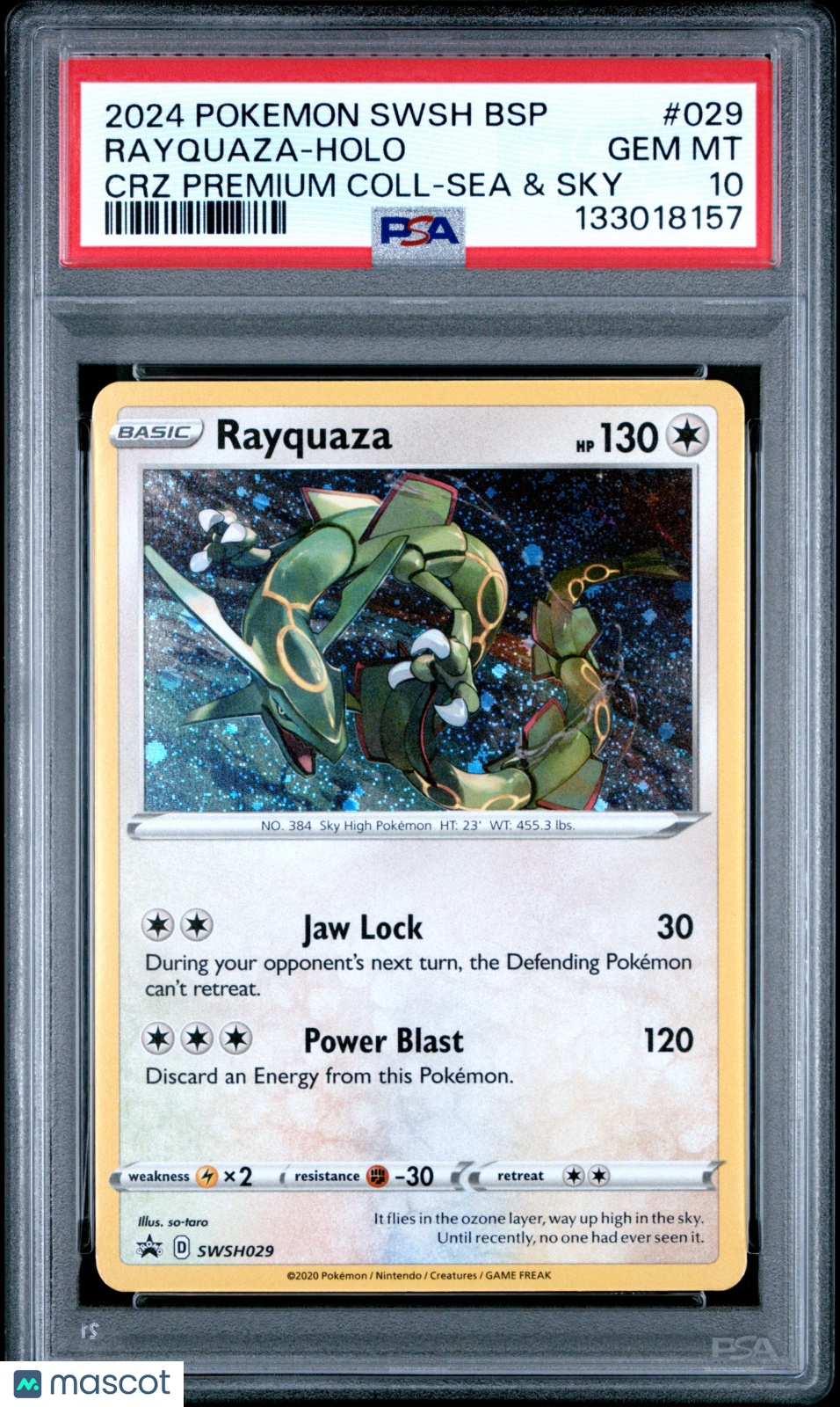 2024 Pokemon Swsh Black Star Promo Rayquaza #029 CRZ Premium Coll-Sea & Sky PSA 10