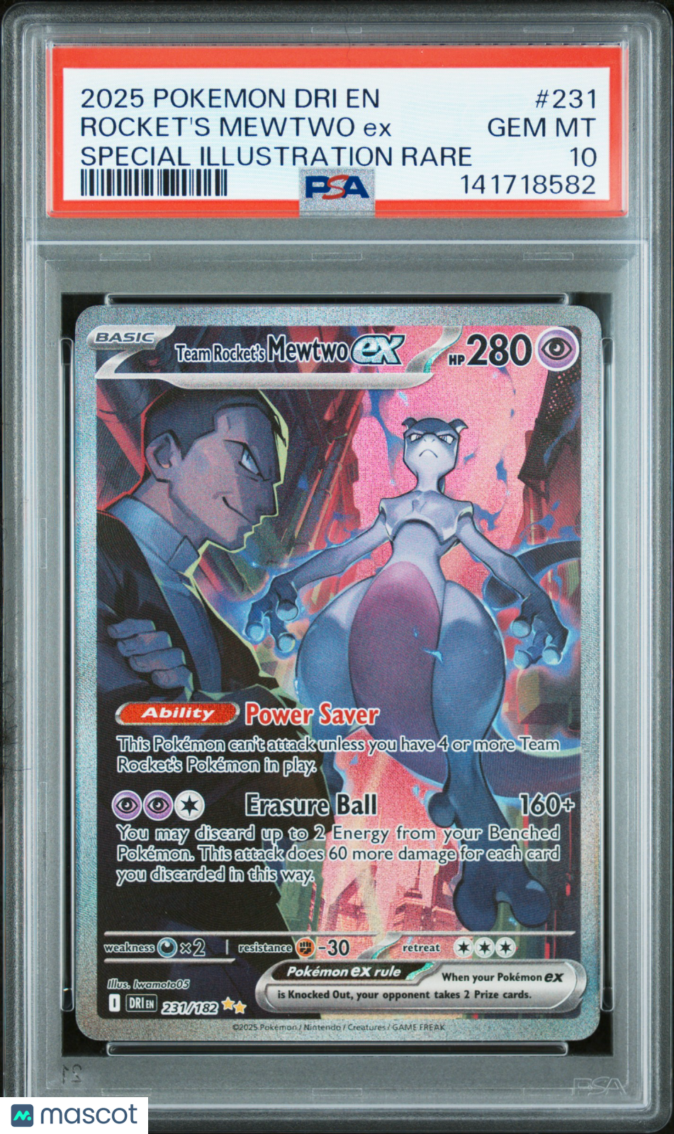 2025 Pokemon Dri EN-Destined Rivals Rocket's Mewtwo EX #231 Special Illustration Rare PSA 10