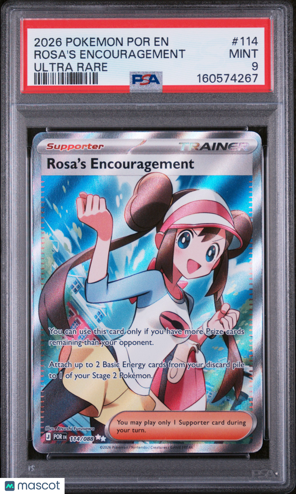 2026 Pokemon Por EN-Perfect Order Rosa's Encouragement #114 Ultra Rare PSA 9