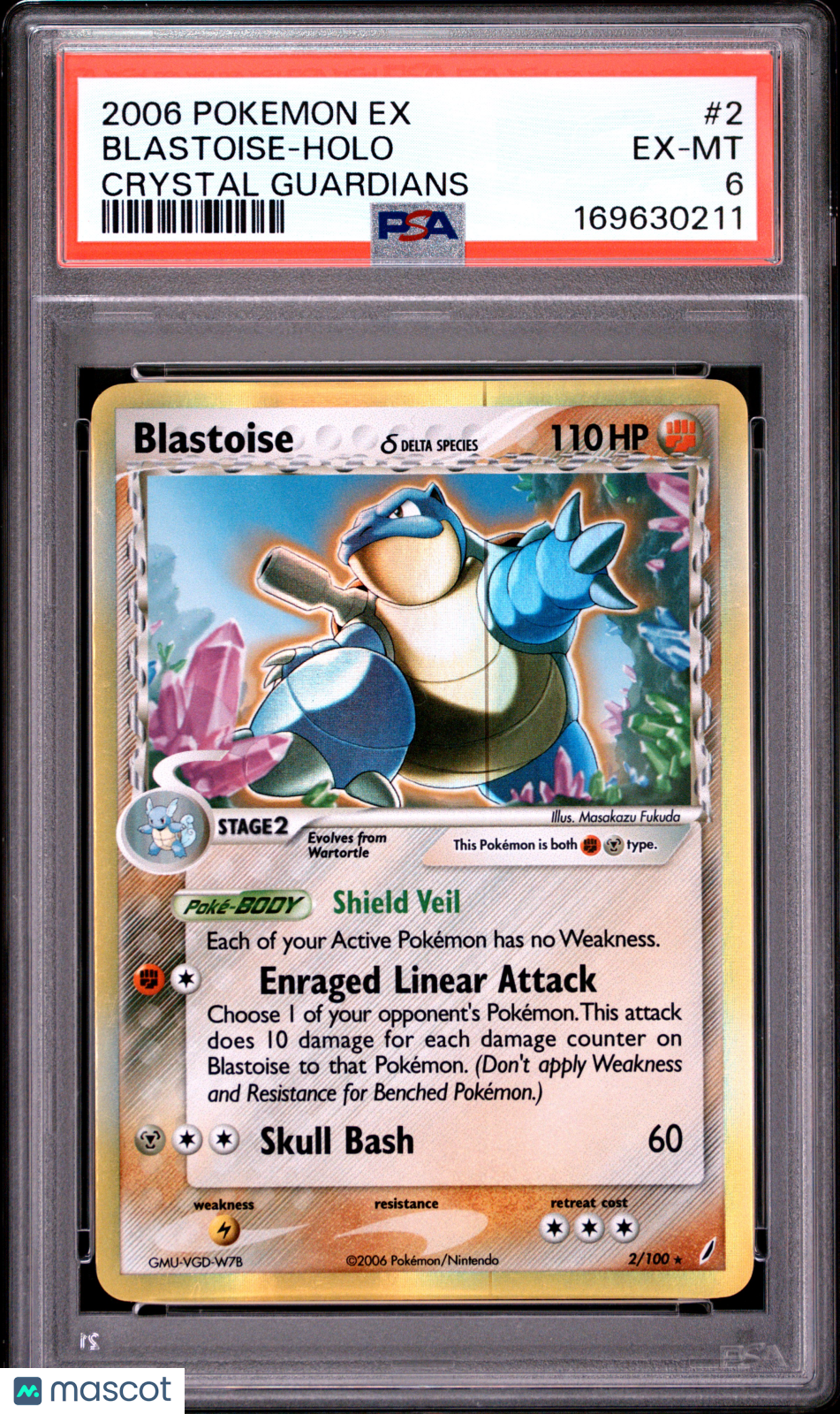 2006 Pokemon EX Crystal Guardians Blastoise #2 Crystal Guardians PSA 6