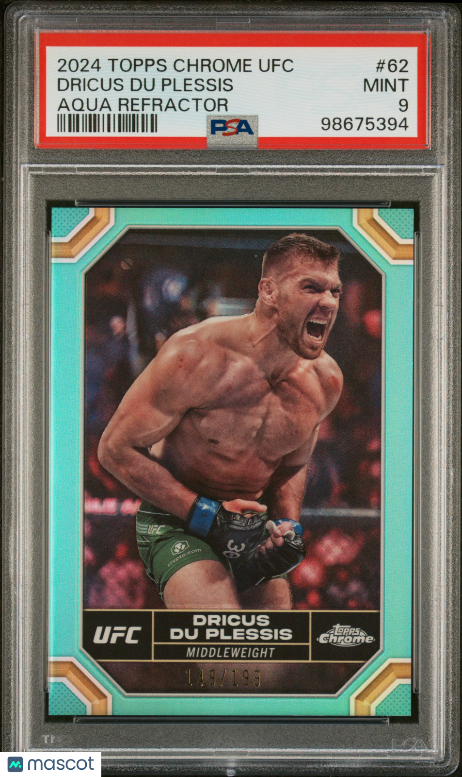 2024 Topps Chrome UFC Dricus Du Plessis #62 Aqua Refractor PSA 9