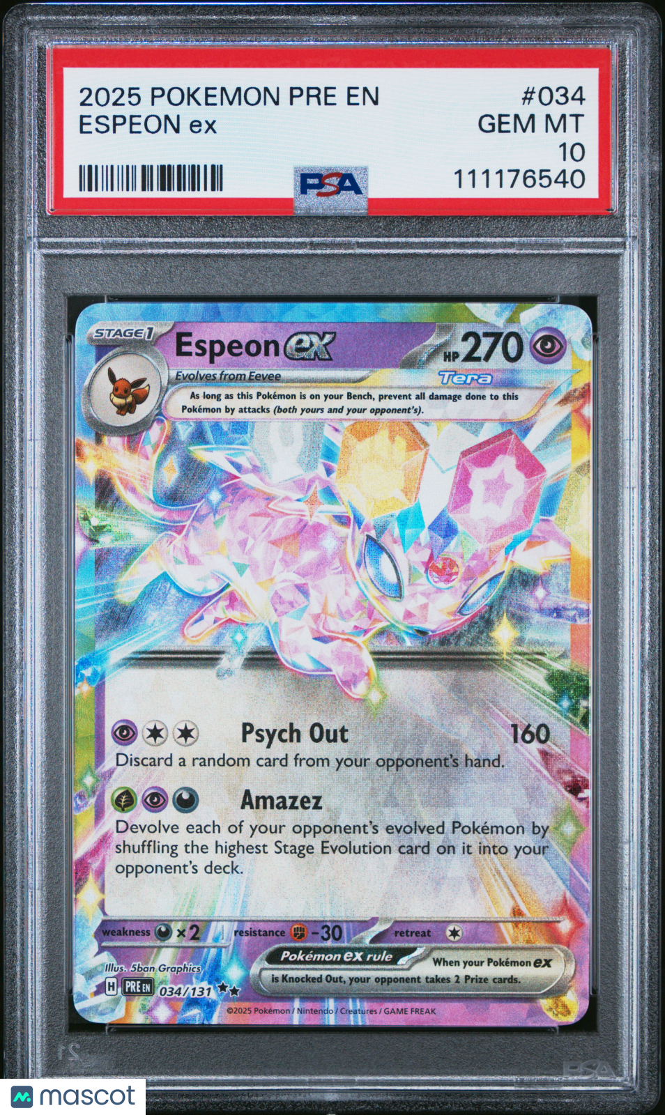 2025 Pokemon Pre EN-Prismatic Evolutions Espeon EX #034 PSA 10