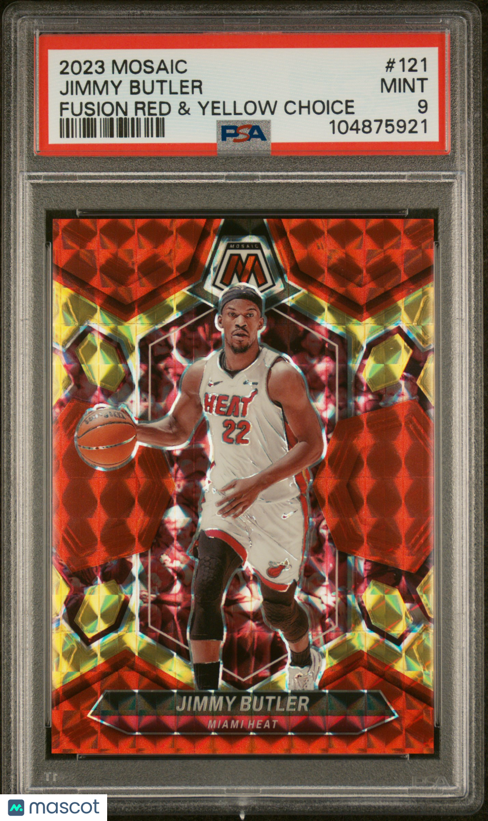 2023 Panini Mosaic Jimmy Butler #121 Fusion Red & Yellow Choice PSA 9