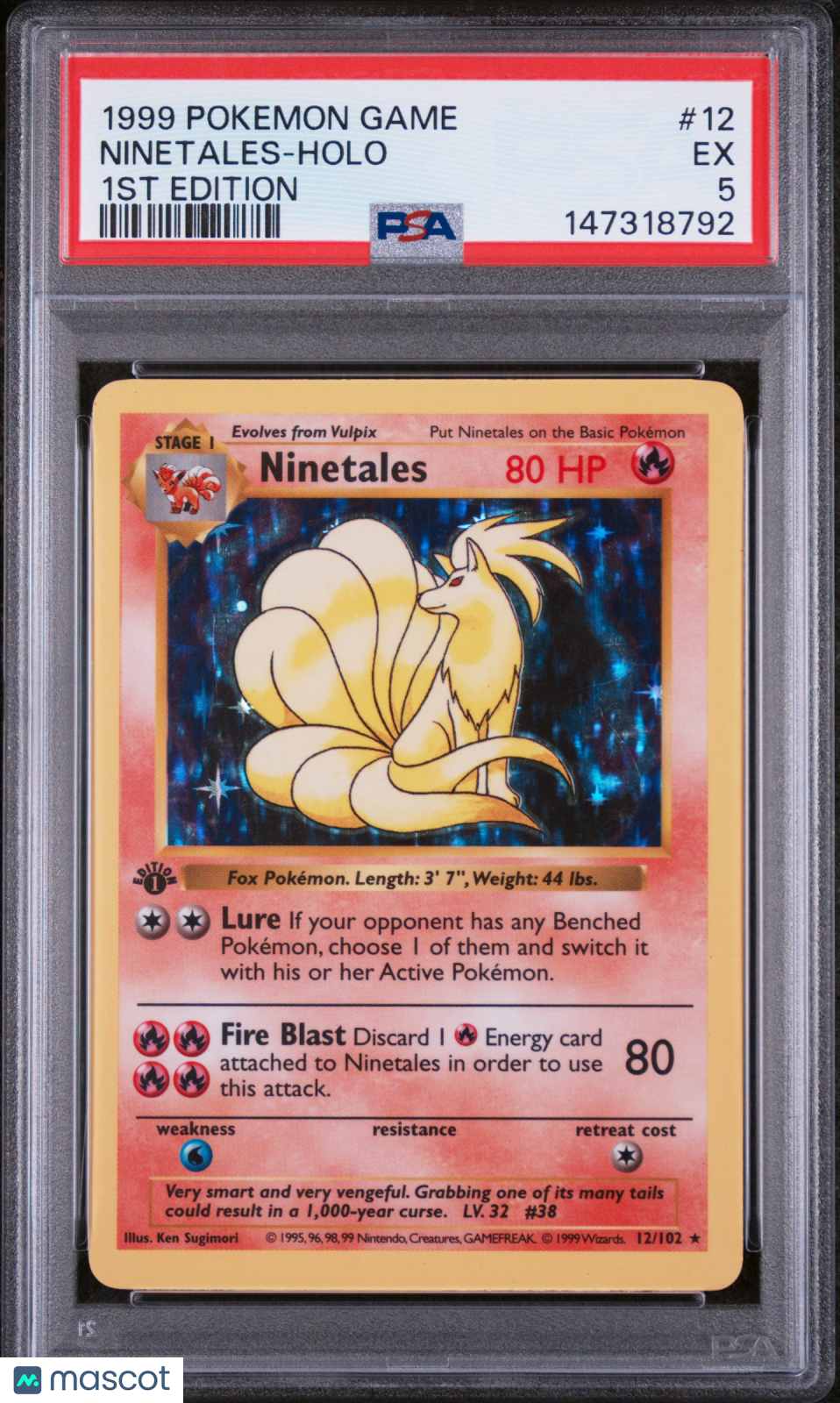 1999 Pokemon Game Ninetales #12 1st Edition PSA 5