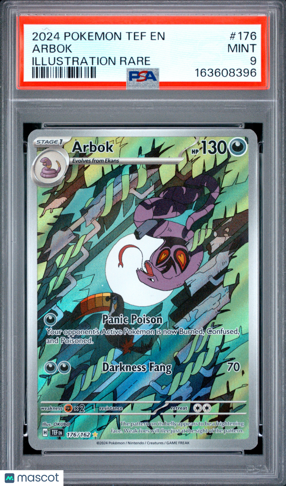 2024 Pokemon Tef EN-Temporal Forces Arbok #176 Illustration Rare PSA 9