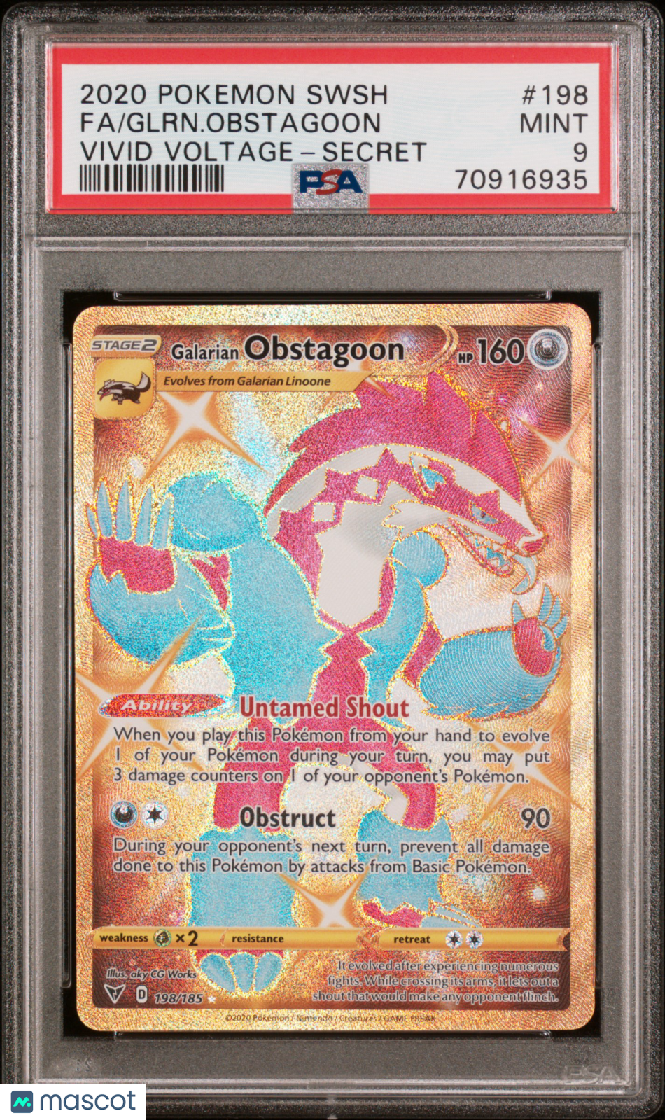 Pokemon TCG Glrn. Obstagoon Fa #198 Vivid Voltage-Secret PSA 9