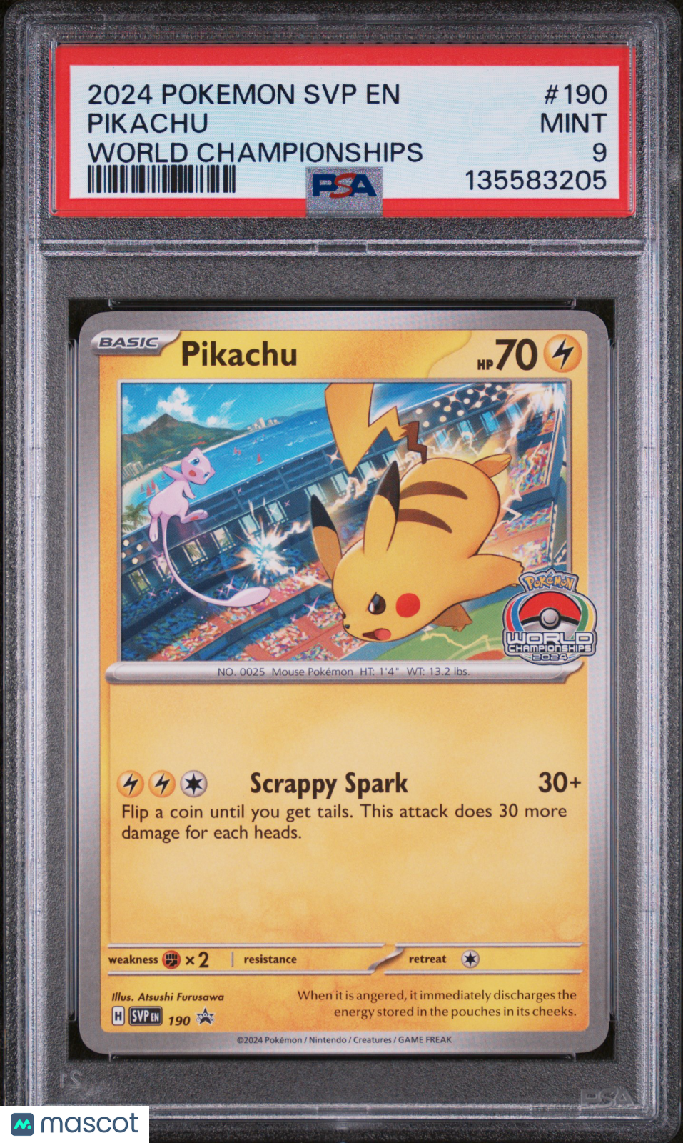 2024 Pokemon SVP EN-SV Black Star Promo Pikachu #190 World Championships PSA 9