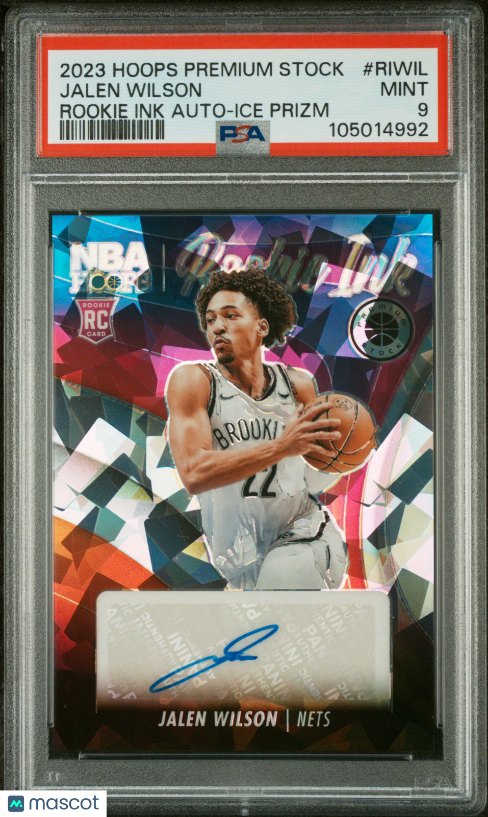 2023 Panini Hoops Premium Stock Rookie Ink Autographs Jalen Wilson #RIWIL Ice Prizm PSA 9