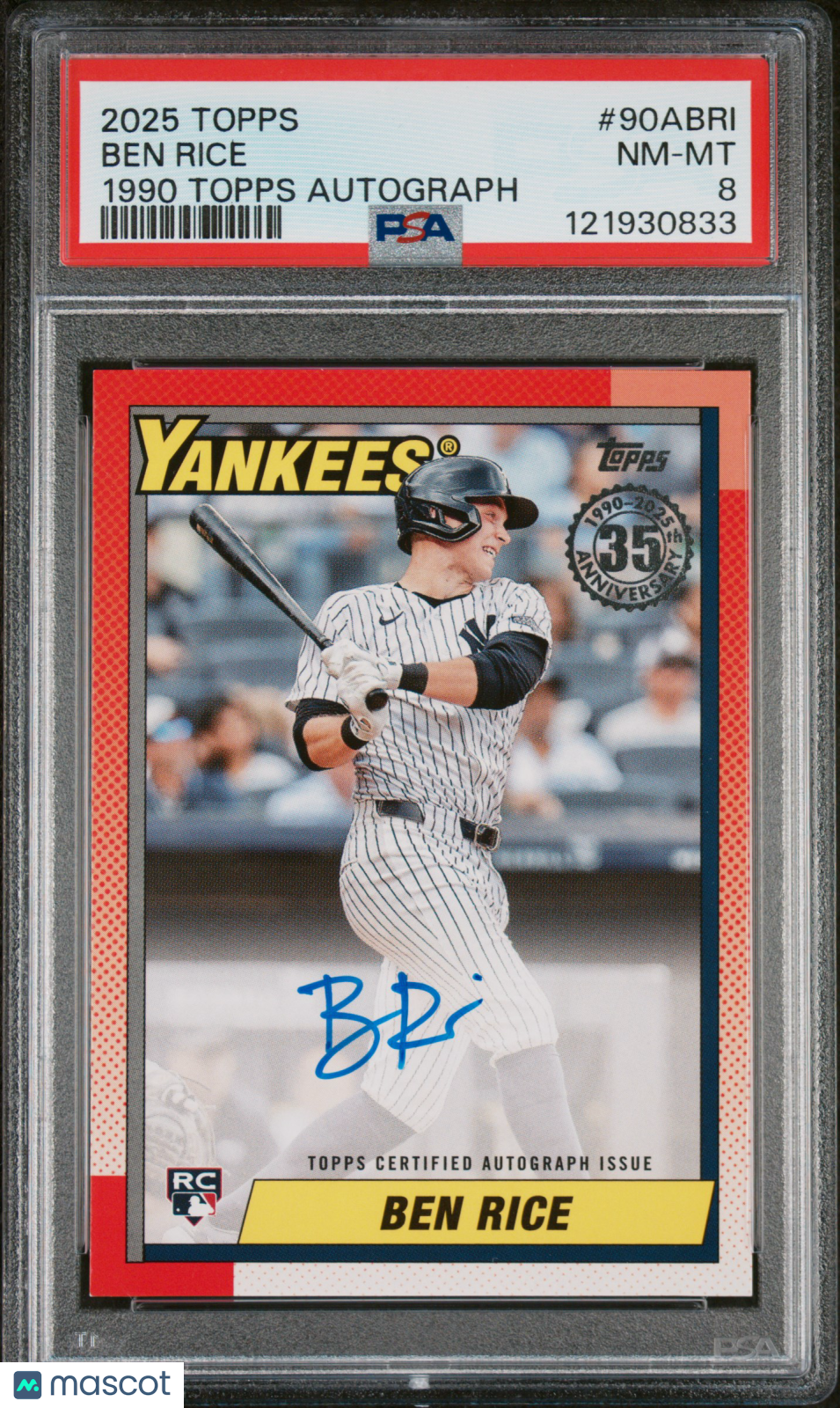 2025 Topps 1990 Topps Baseball Autographs Baseball Ben Rice #90ABRI PSA 8