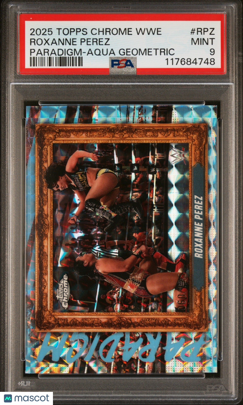 2025 Topps Chrome WWE Paradigm Roxanne Perez #RPZ Aqua Geometric PSA 9