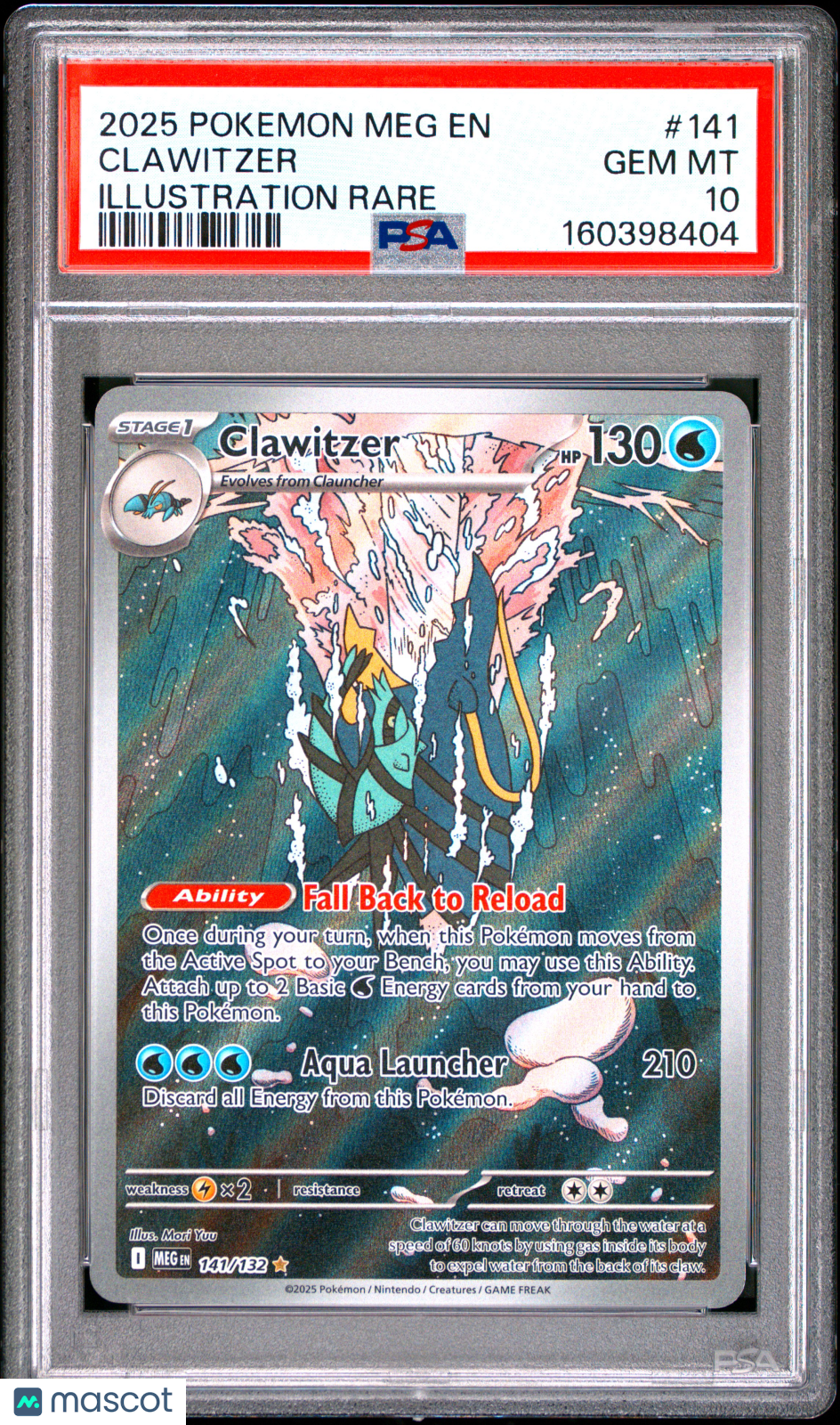 2025 Pokemon Meg EN-Mega Evolution Clawitzer #141 Illustration Rare PSA 10