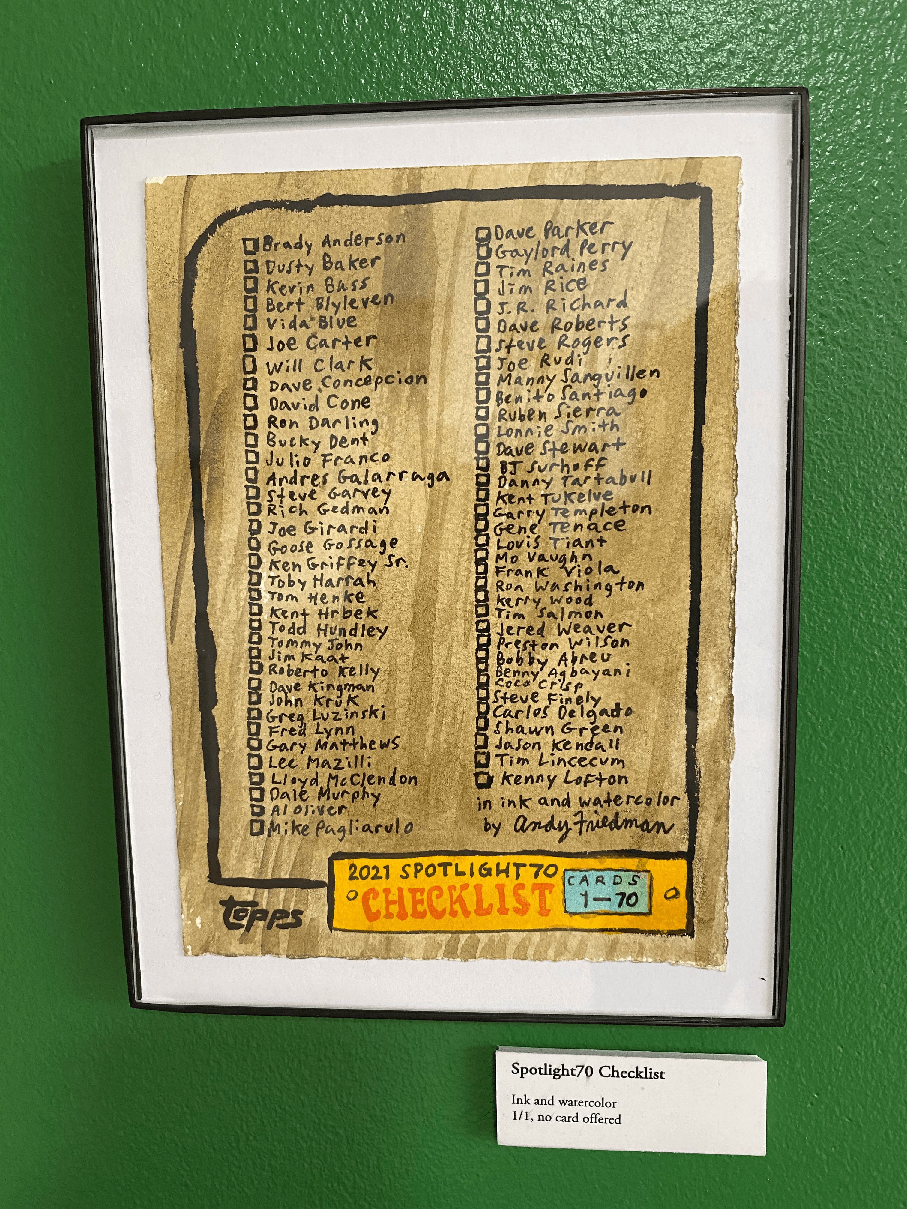 Andy Friedman “Spotlight70” Checklist (no card issued) Trading Card & Memorabilia