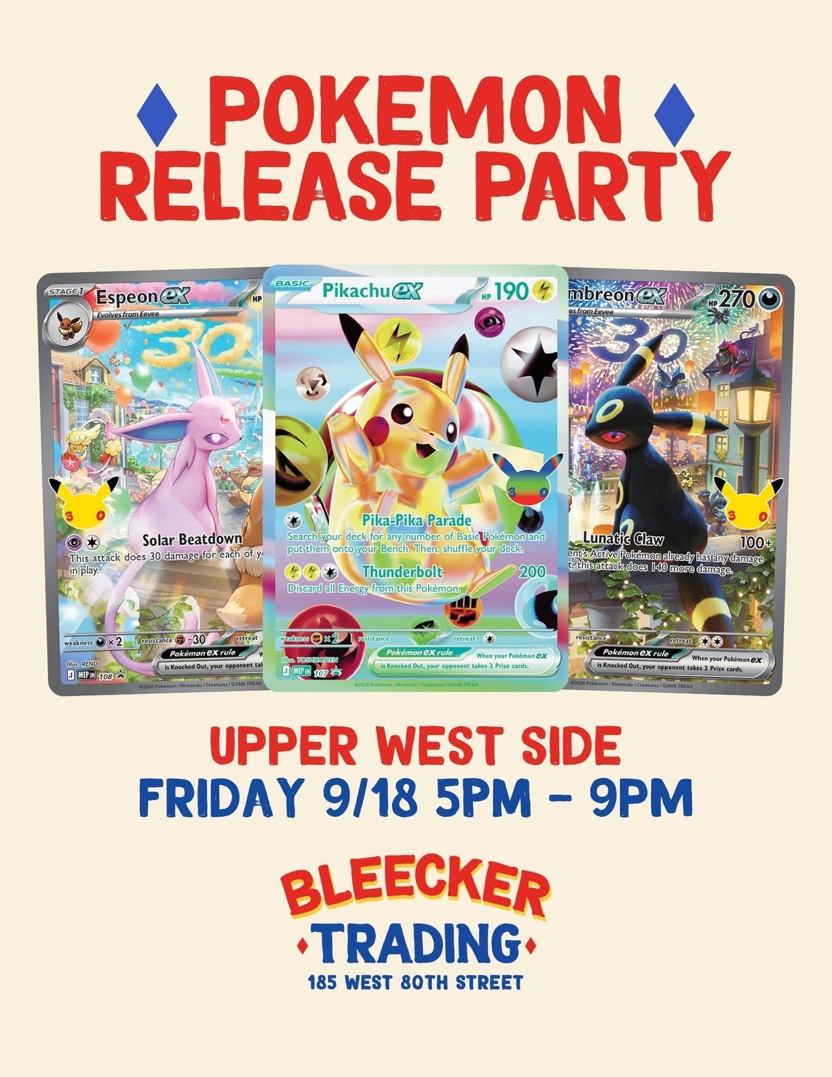 30th Anniversary Pokemon Release Party (UWS) | September 18th 5 PM - 9 PM