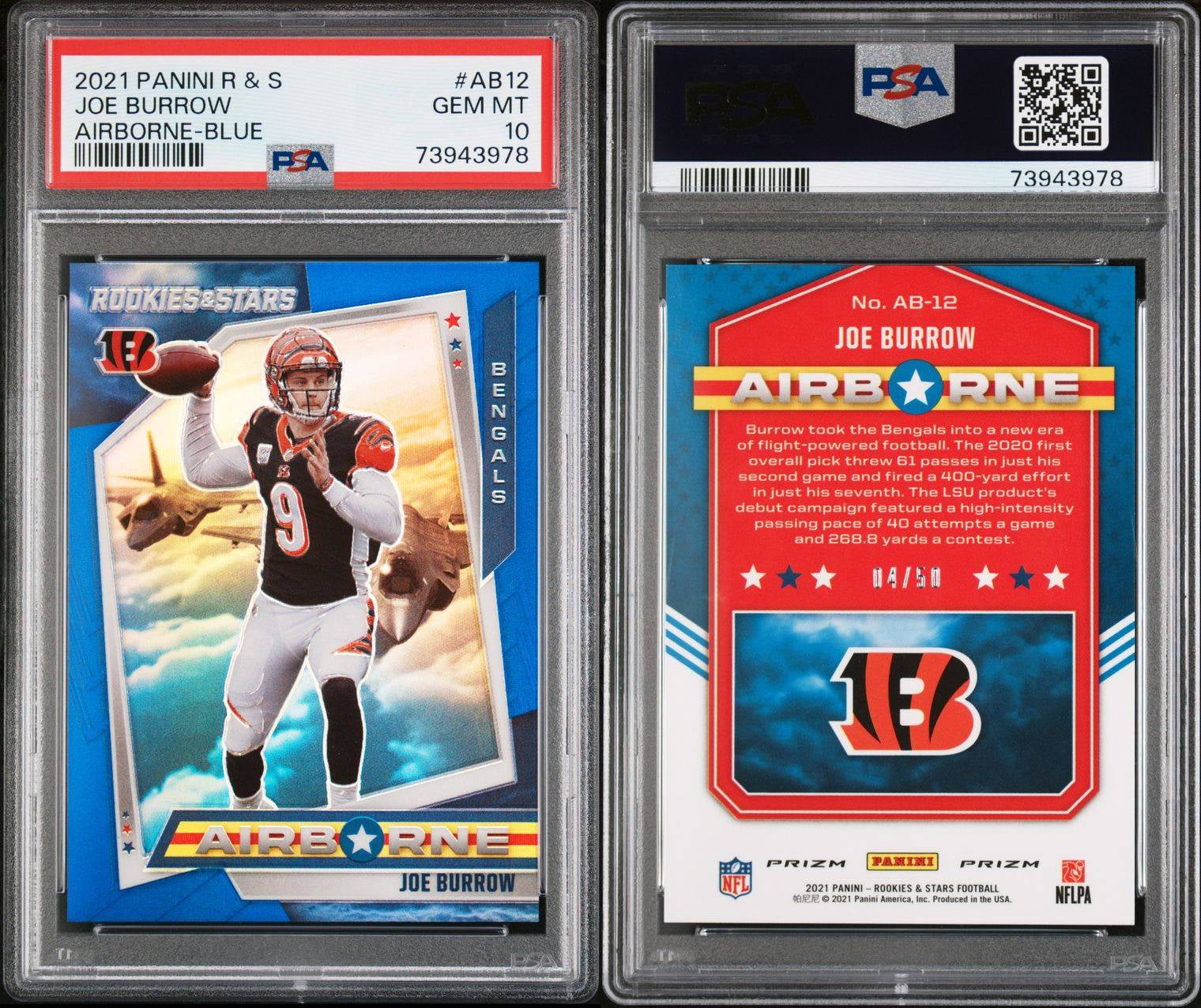 2021 Panini R&S Joe Burrow #AB12 Airborne Blue /50 PSA 10 (978)