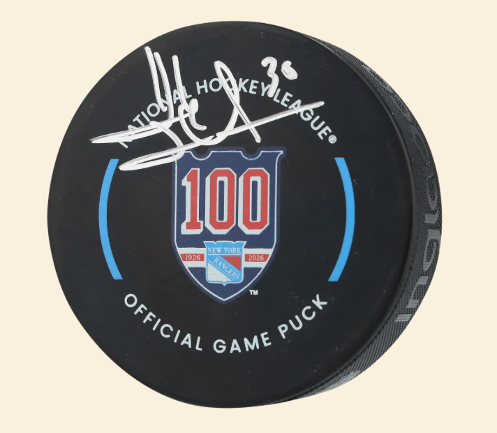 Henrik Lundqvist New York Rangers Autographed 100th Anniversary Logo Hockey Puck
