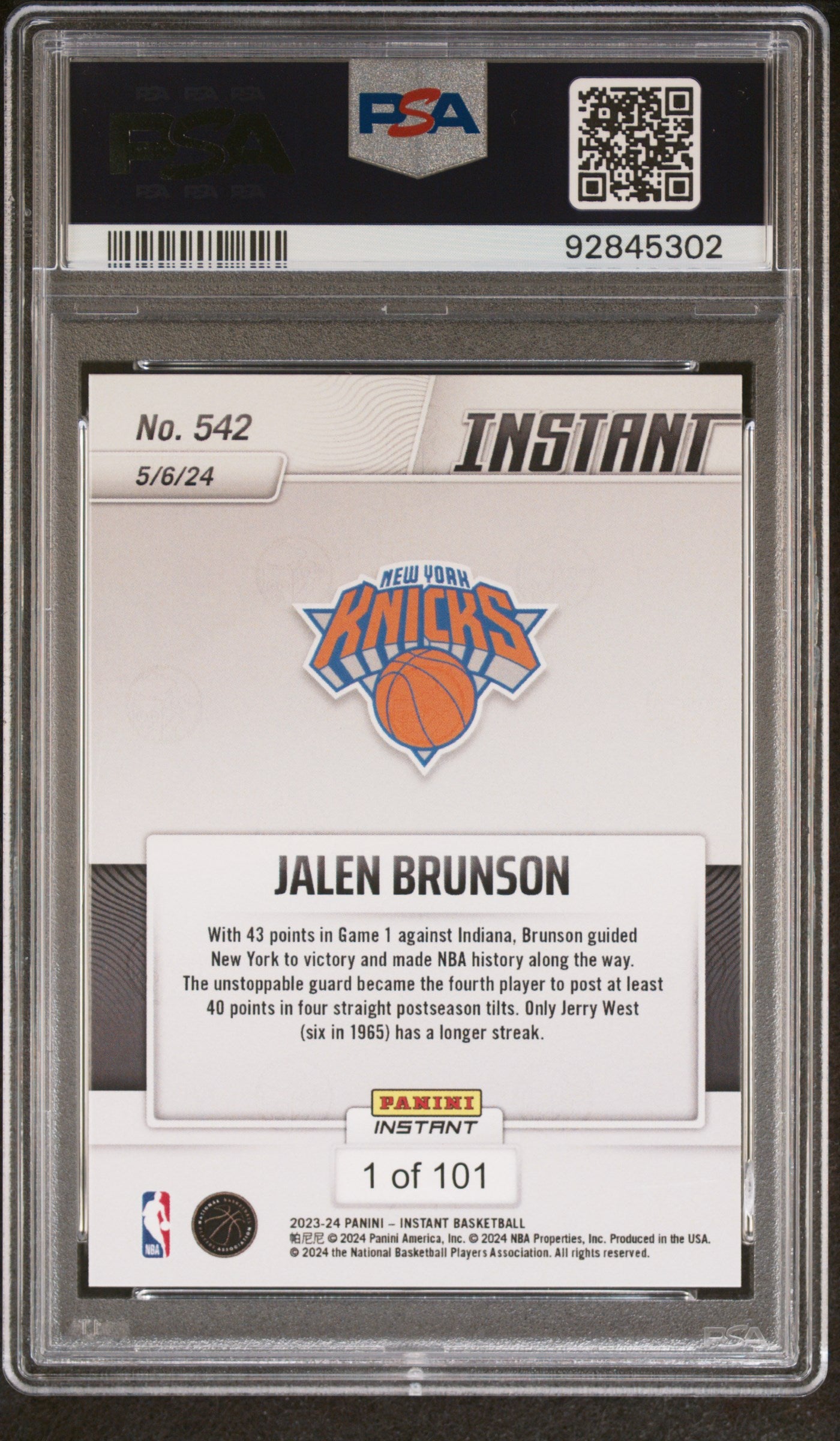 2023 Panini Instant Jalen Brunson #542 PSA 9